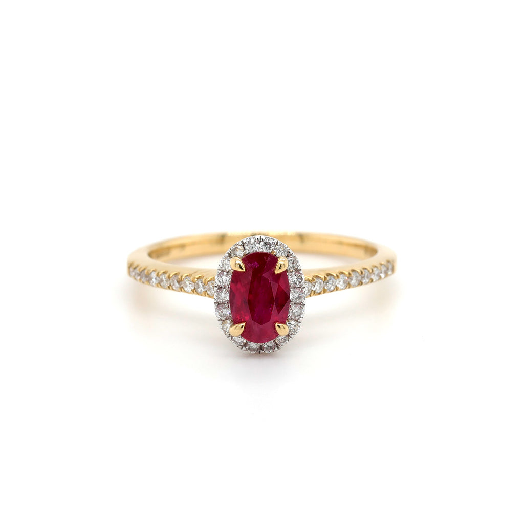 18ct Yellow Gold Oval Ruby Diamond Ring – BALDWIN