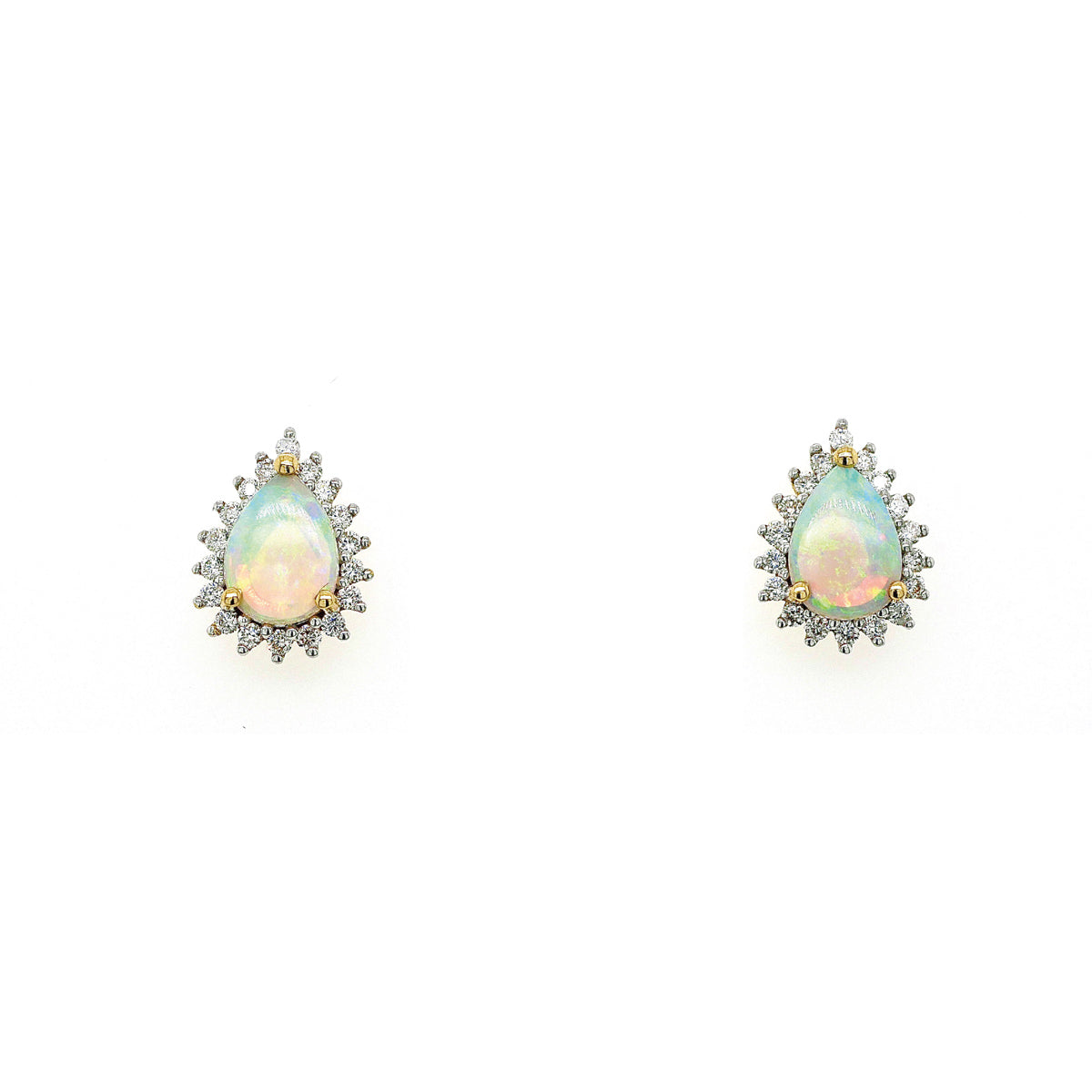 18ct Yellow Gold Opal Diamond Cluster Earrings