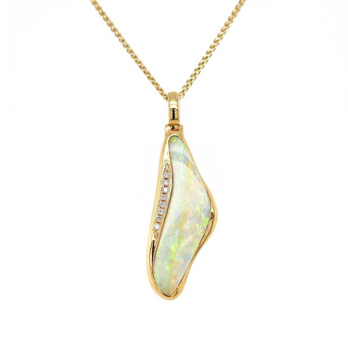 18ct Yellow Gold Opal and Diamond Pendant