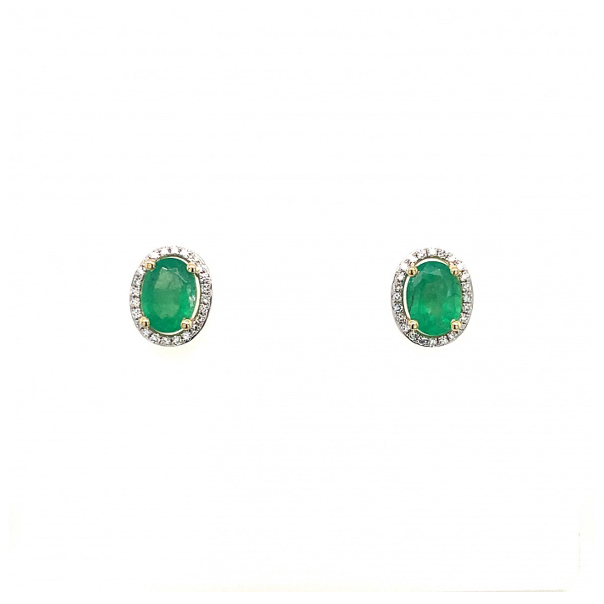 9ct Yellow Gold Oval-cut Emerald Diamond Stud Earrings