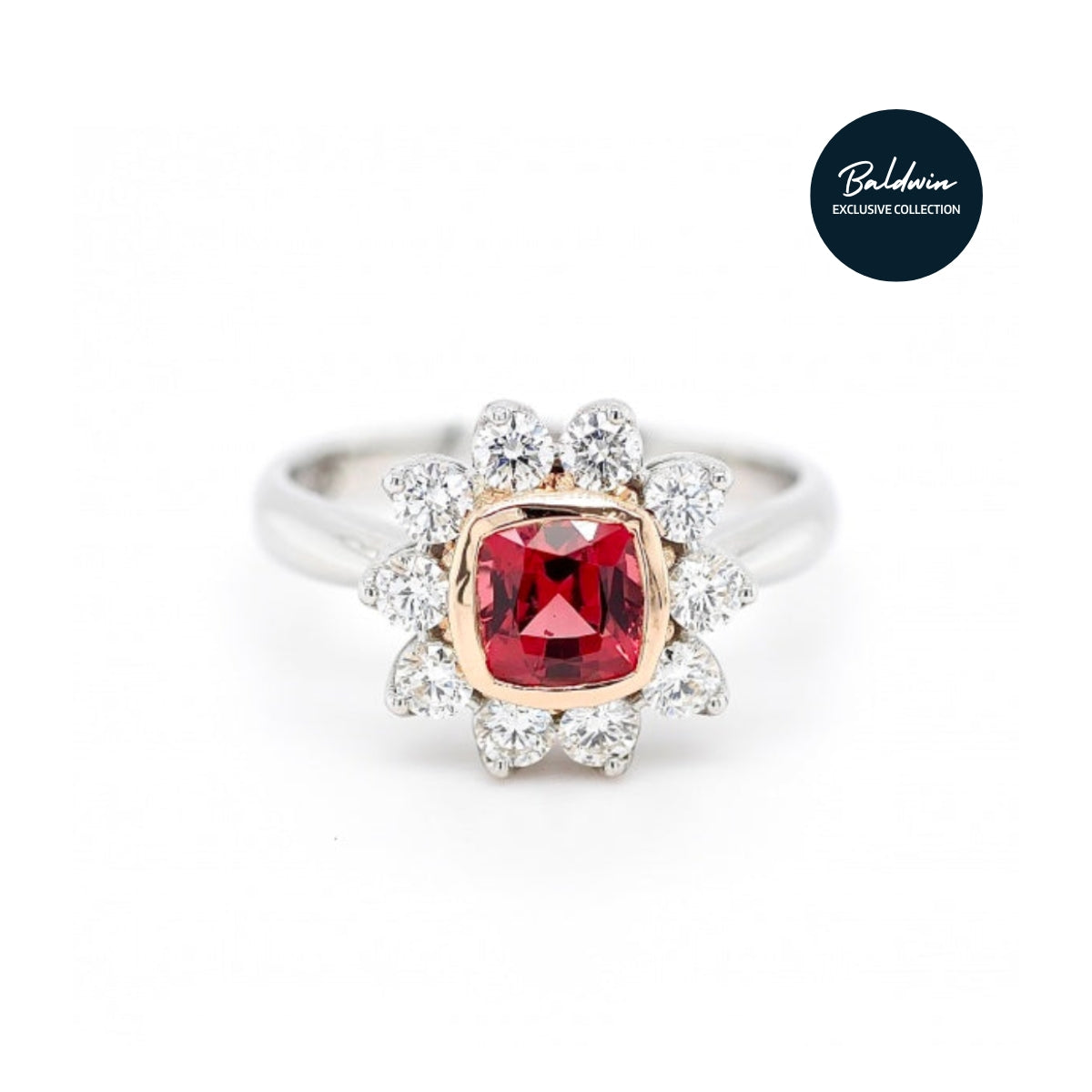 Platinum and Rose Gold Red Spinel and Diamond Ring