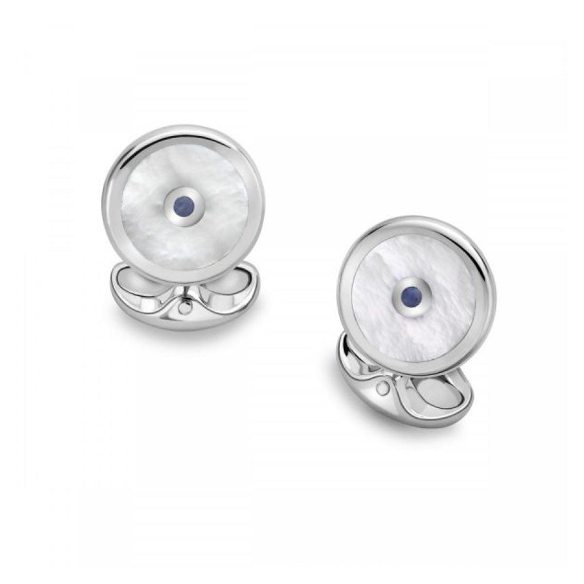 A pair of Silver Mother of Pearl Sapphire Cufflinks