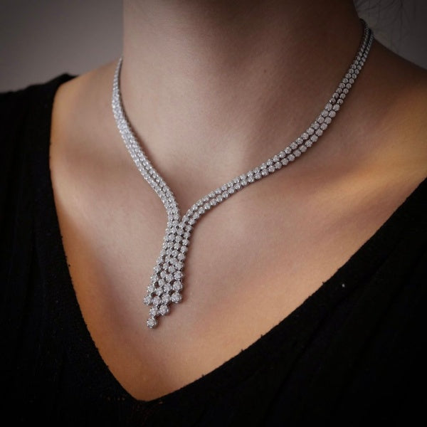 18ct White Gold 8.09ct Diamond Waterfall Necklace