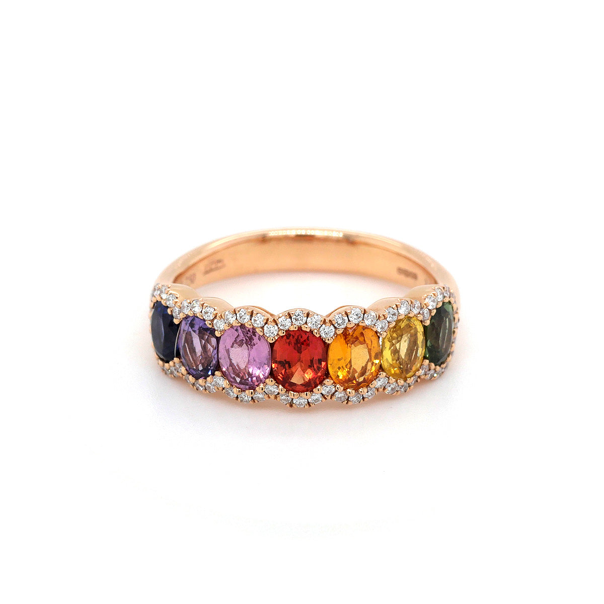18ct Rose Gold Rainbow Sapphire & Diamond Ring