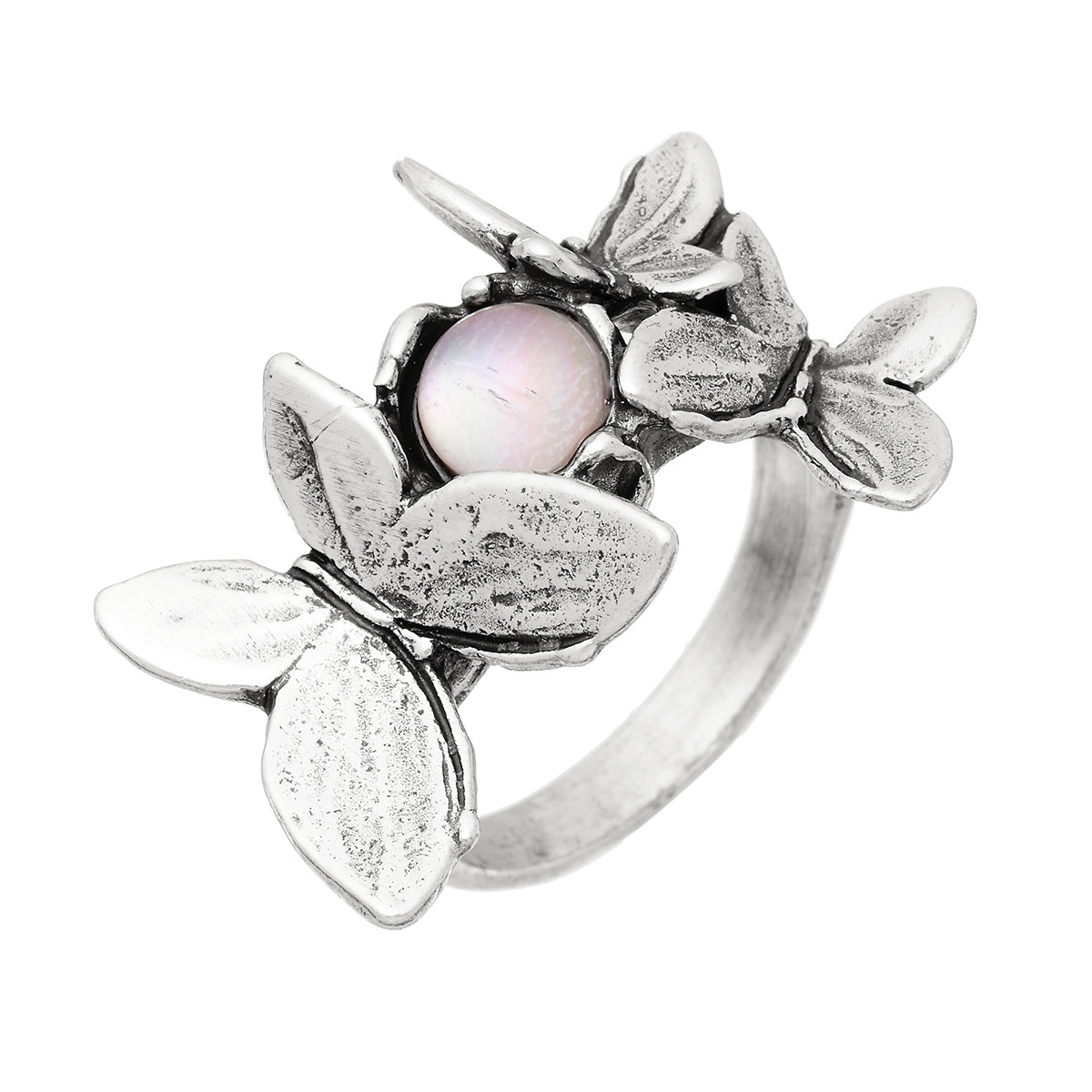 Giovanni Raspini Silver Pink Butterfly Ring Mother of Pearl Pink Quartz