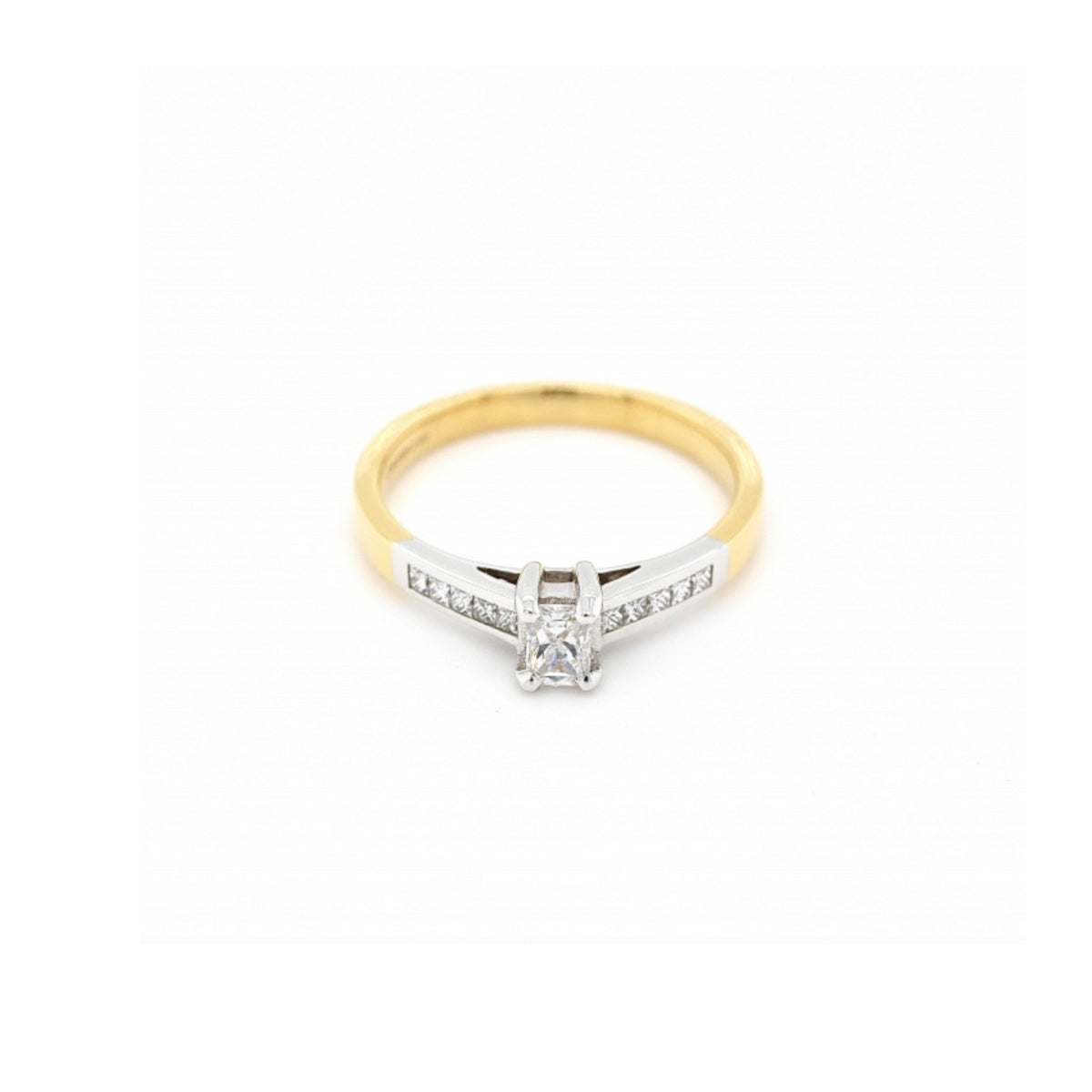 18ct Yellow & White Gold Shoulder Diamond Solitaire Ring - Size N