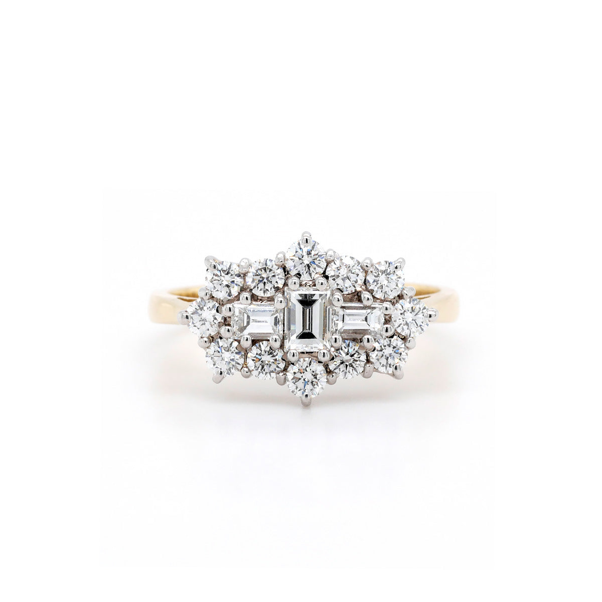 18ct Yellow and White Gold Diamond Cluster Ring