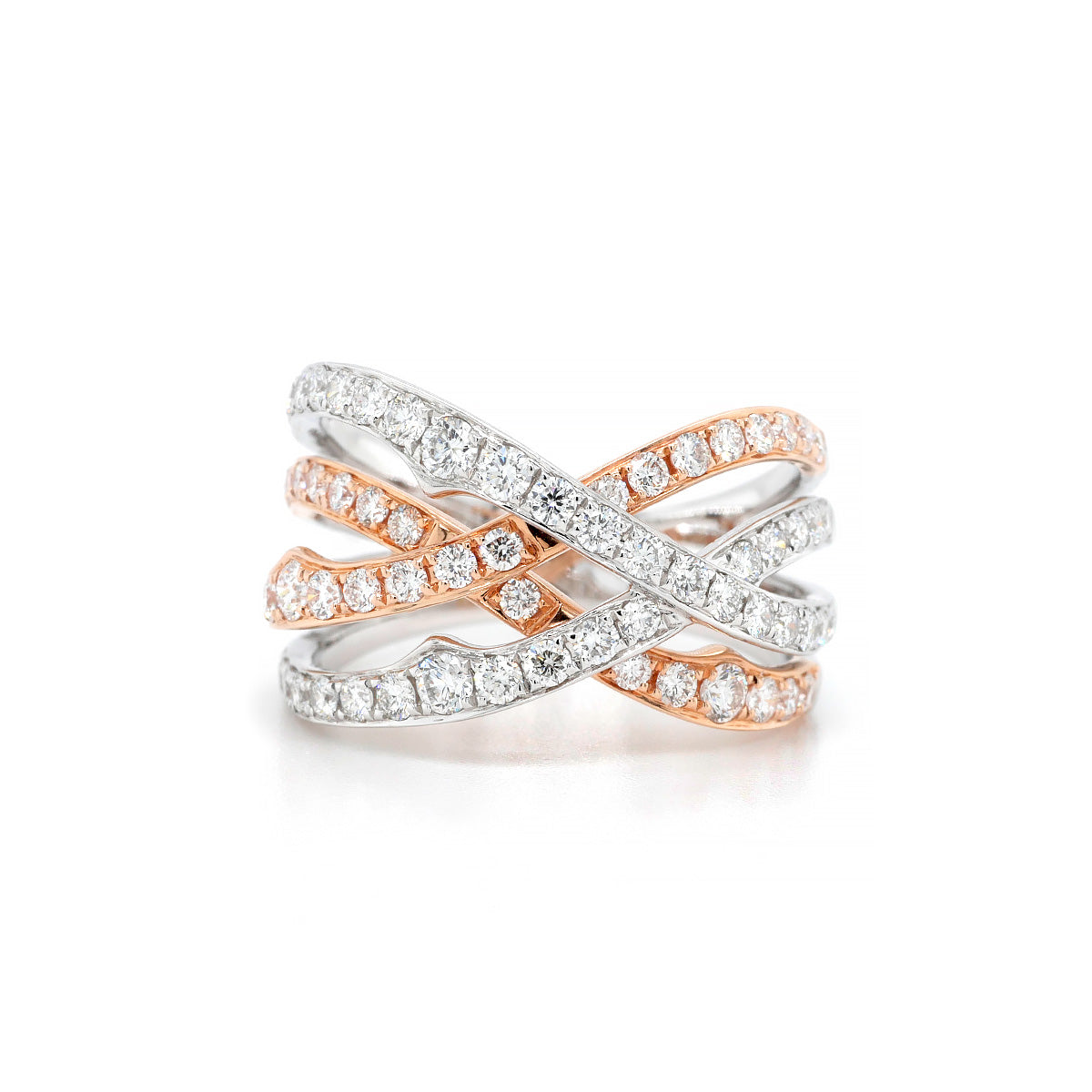 18ct White Gold and Rose Gold Woven-Style Fancy Dress Diamond Ring BALDWIN Jewellery 18ct White Gold and Rose Gold Woven-Style Fancy Dress Diamond Ring BALDWIN Jewellery