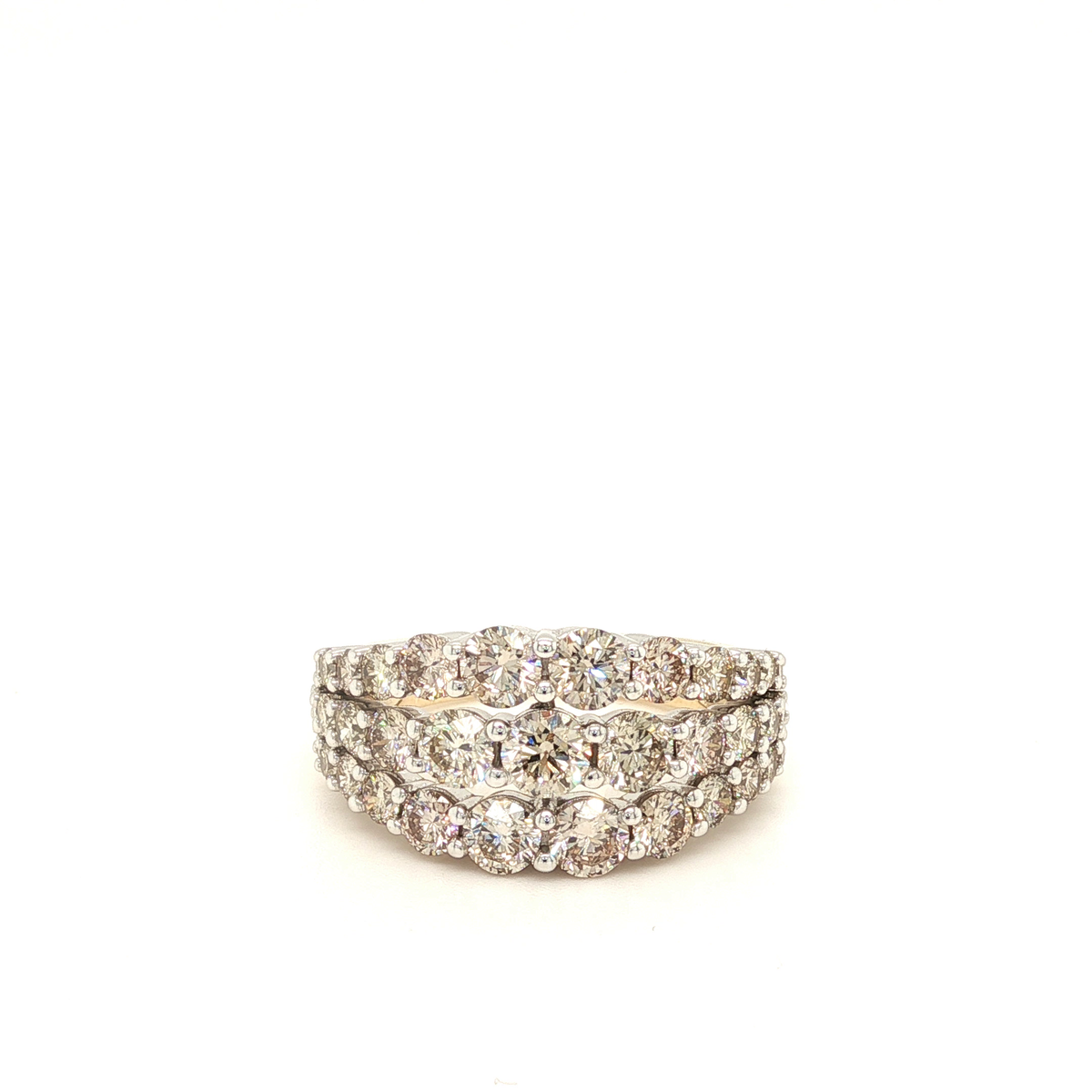 9ct Yellow and White Gold 3 Row Diamond Ring
