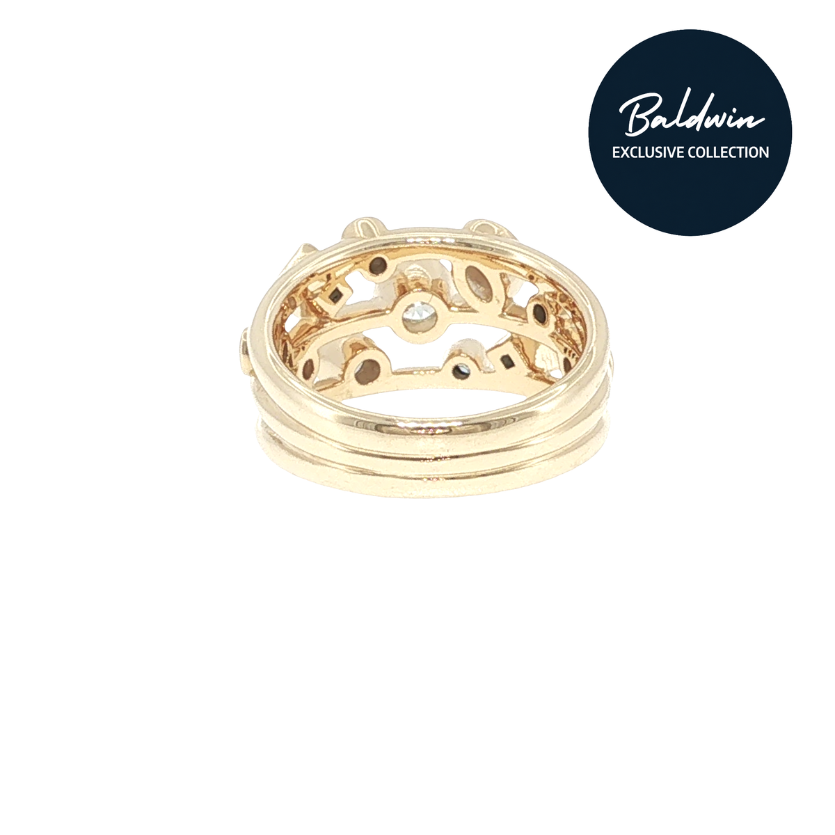 9ct Yellow Gold Three Row Ring with Mixed-Shape Diamonds 0.95ct James Baldwin Exclusive Collection