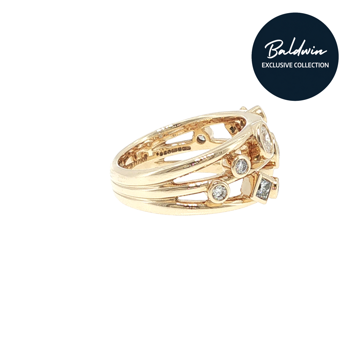 9ct Yellow Gold Three Row Ring with Mixed-Shape Diamonds 0.95ct James Baldwin Exclusive Collection