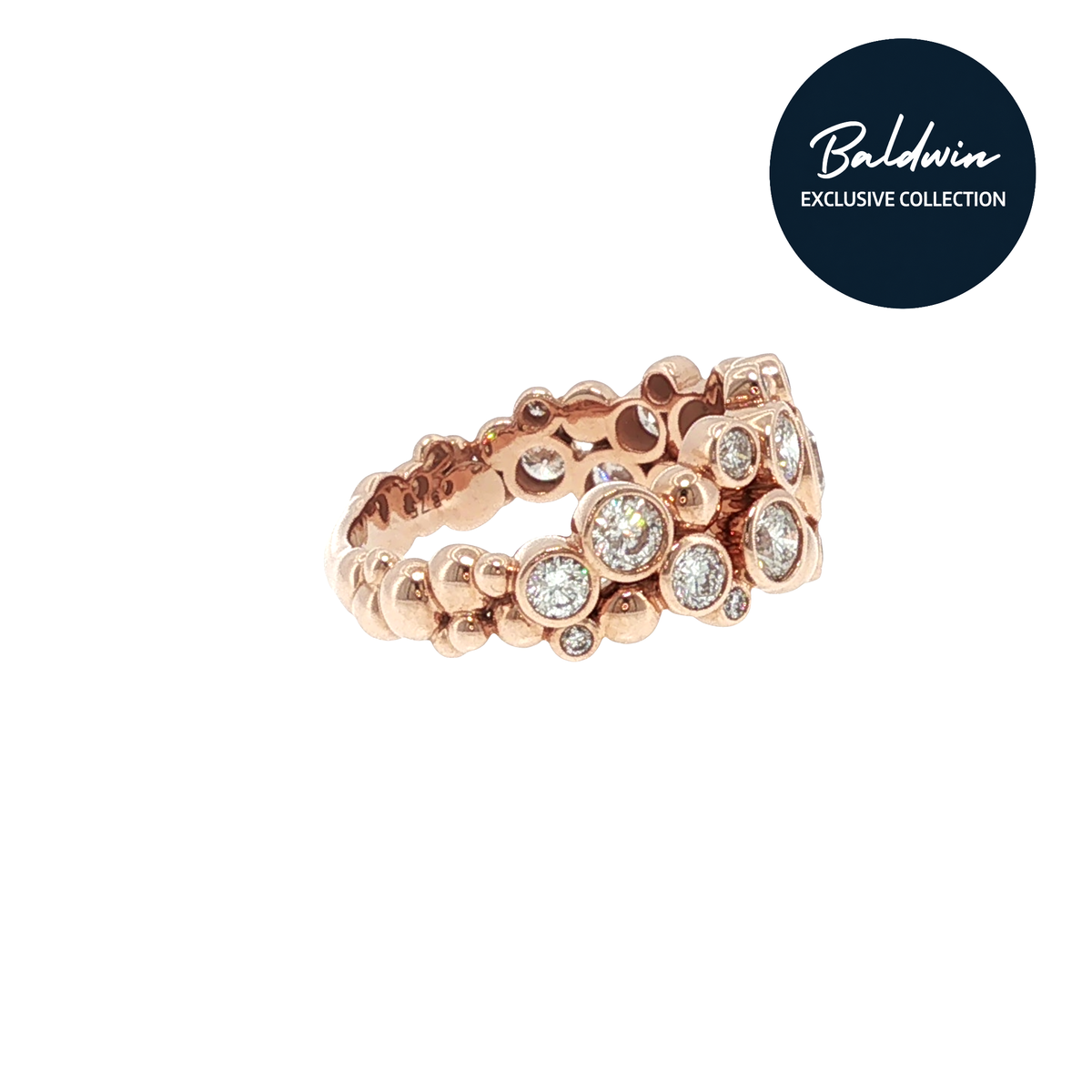 9ct Rose Gold Rubover-Set 1.73ct Diamond Bubble Ring James Baldwin Exclusive Collection, Effervescence