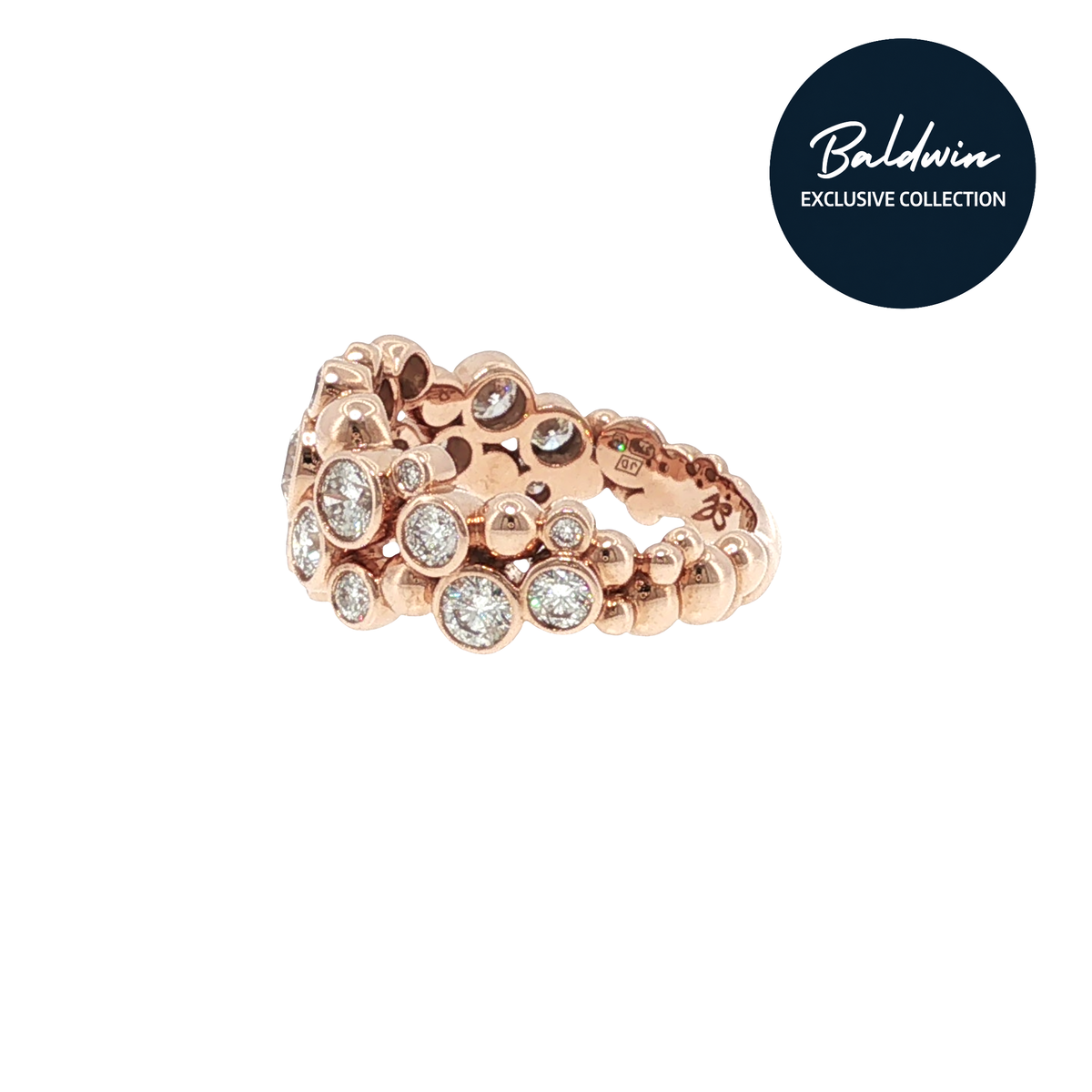 9ct Rose Gold Rubover-Set 1.73ct Diamond Bubble Ring James Baldwin Exclusive Collection, Effervescence