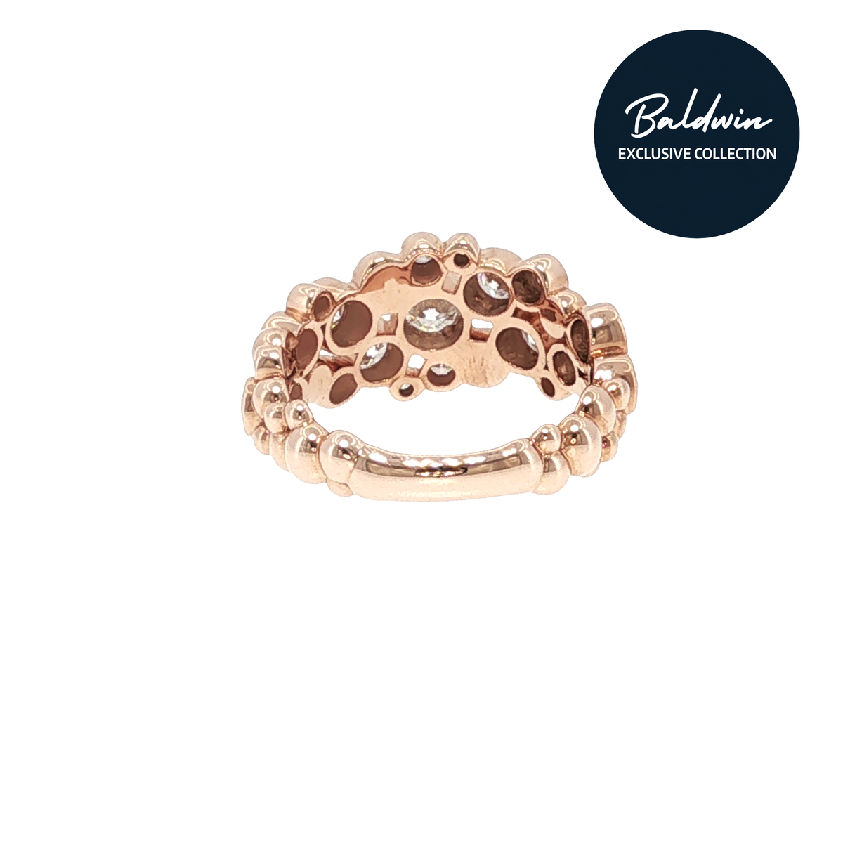 9ct Rose Gold Rubover-Set 1.73ct Diamond Bubble Ring James Baldwin Exclusive Collection, Effervescence