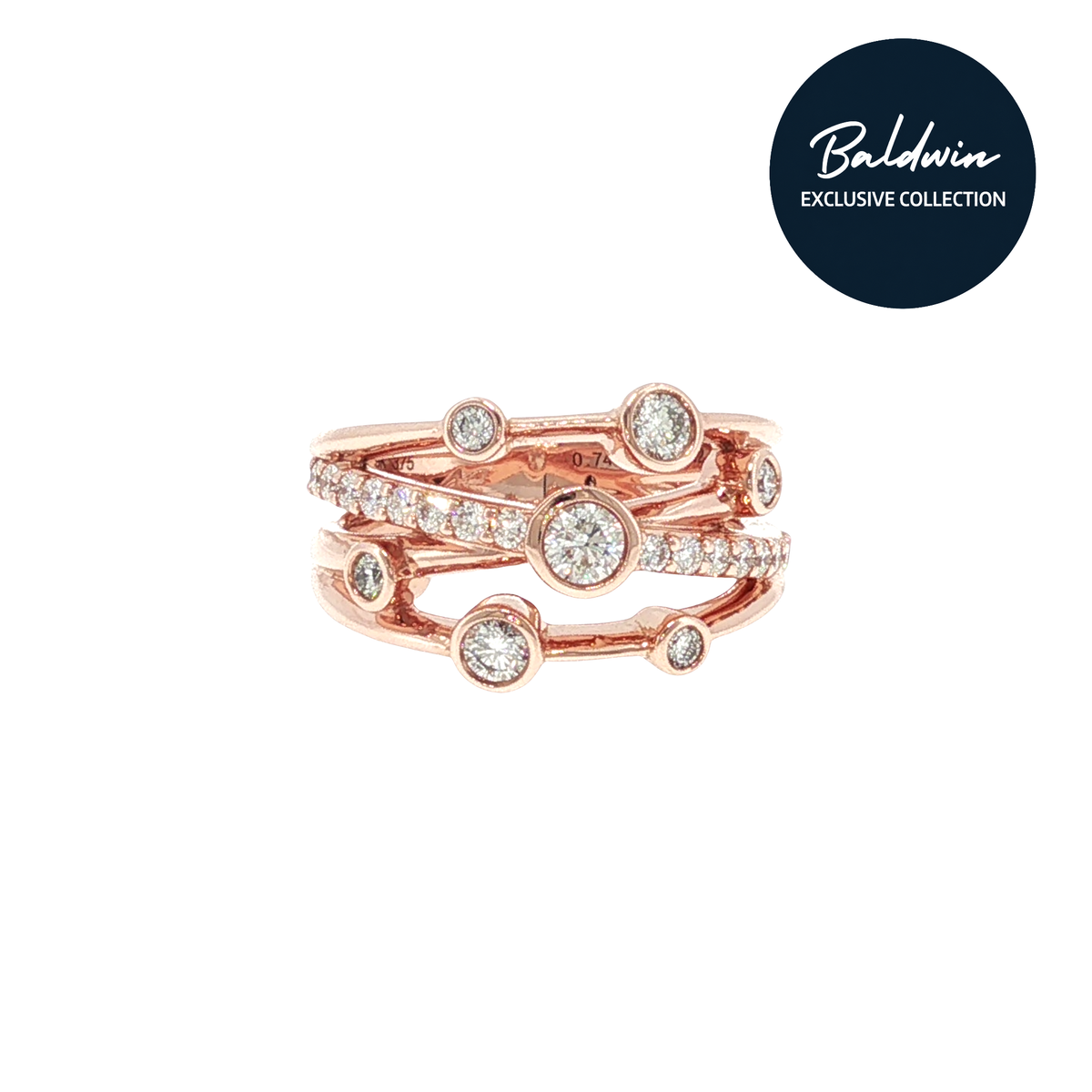 9ct Rose Gold 0.74ct Diamond Criss-Cross Multi-Band Ring James Baldwin Exclusive Collection, Effervescence