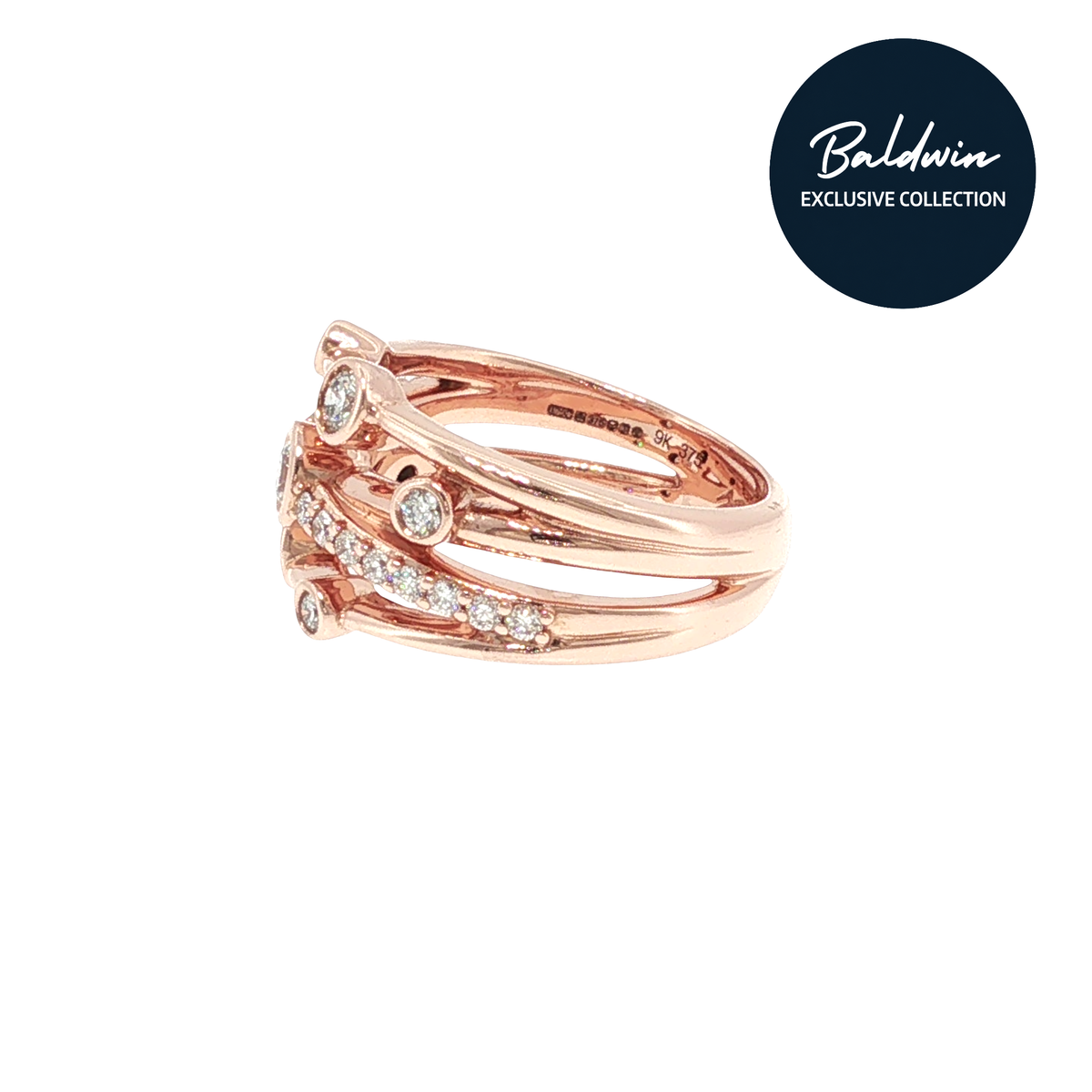9ct Rose Gold 0.74ct Diamond Criss-Cross Multi-Band Ring James Baldwin Exclusive Collection, Effervescence
