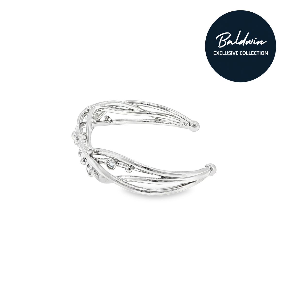 9ct White Gold Intertwined 1.11ct Diamond Open Bangle, James Baldwin Exclusive Anniversary Collection, Effervescence