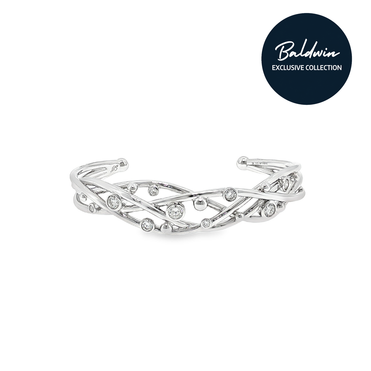 9ct White Gold Intertwined 1.11ct Diamond Open Bangle, James Baldwin Exclusive Anniversary Collection, Effervescence