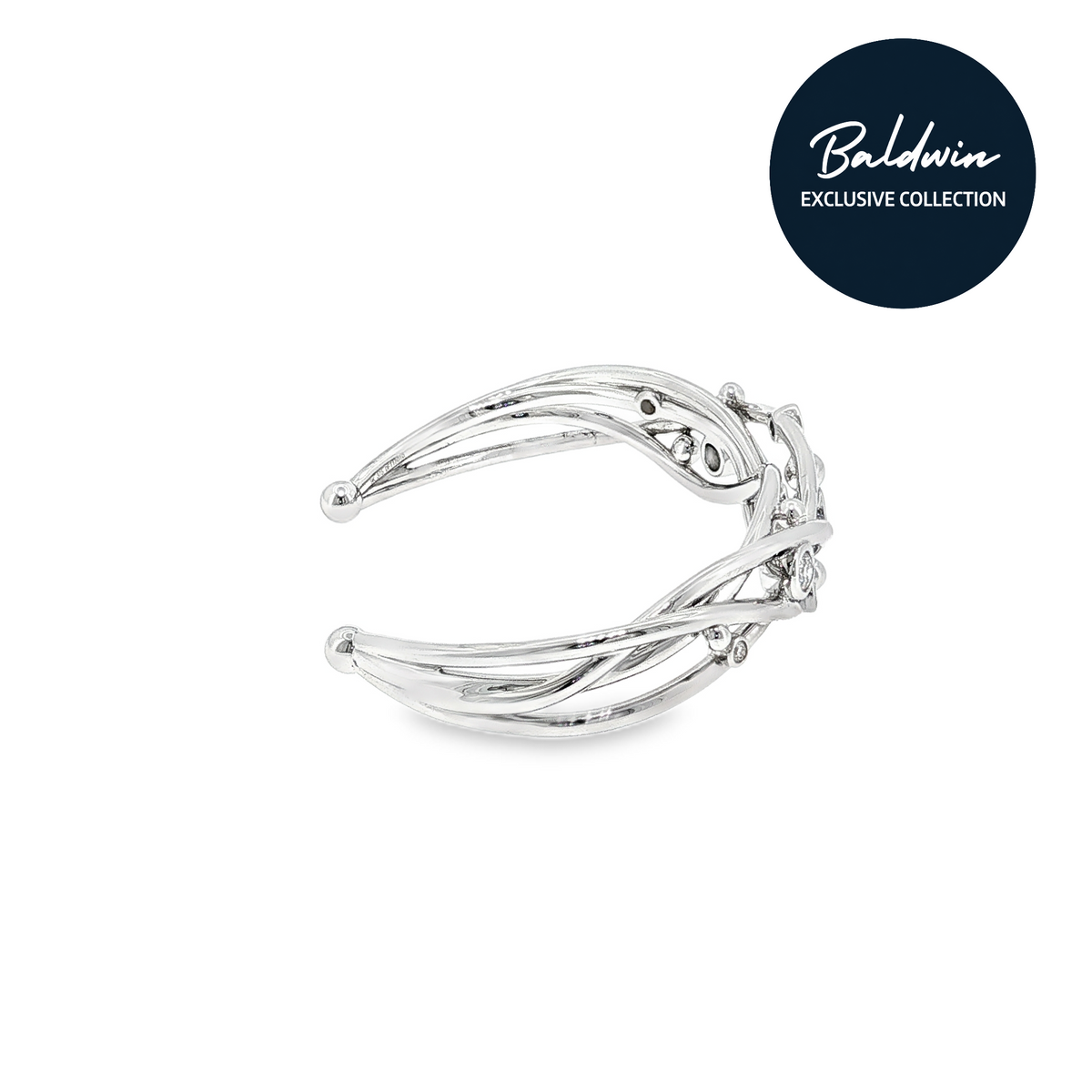 9ct White Gold Intertwined 1.11ct Diamond Open Bangle, James Baldwin Exclusive Anniversary Collection, Effervescence