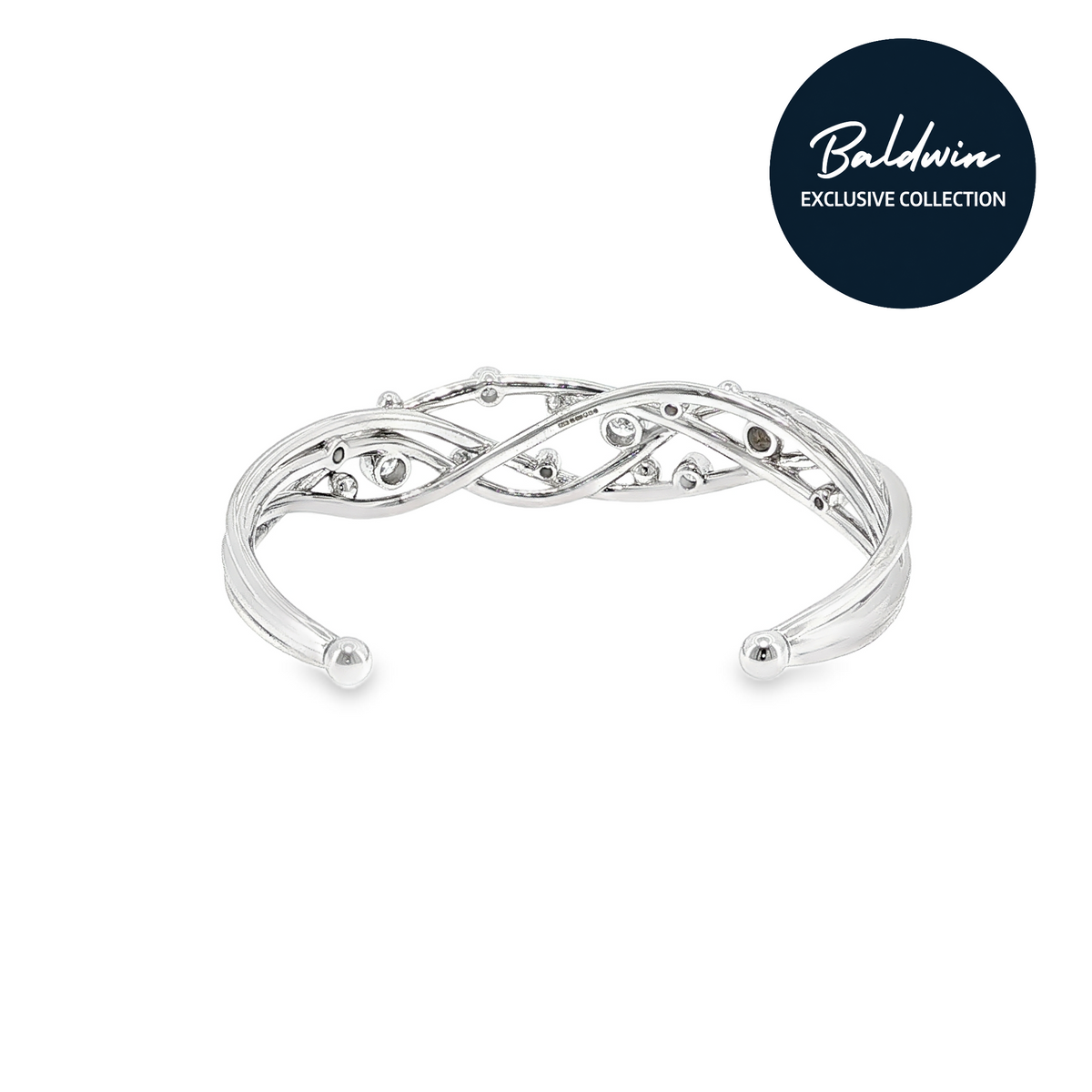 9ct White Gold Intertwined 1.11ct Diamond Open Bangle, James Baldwin Exclusive Anniversary Collection, Effervescence
