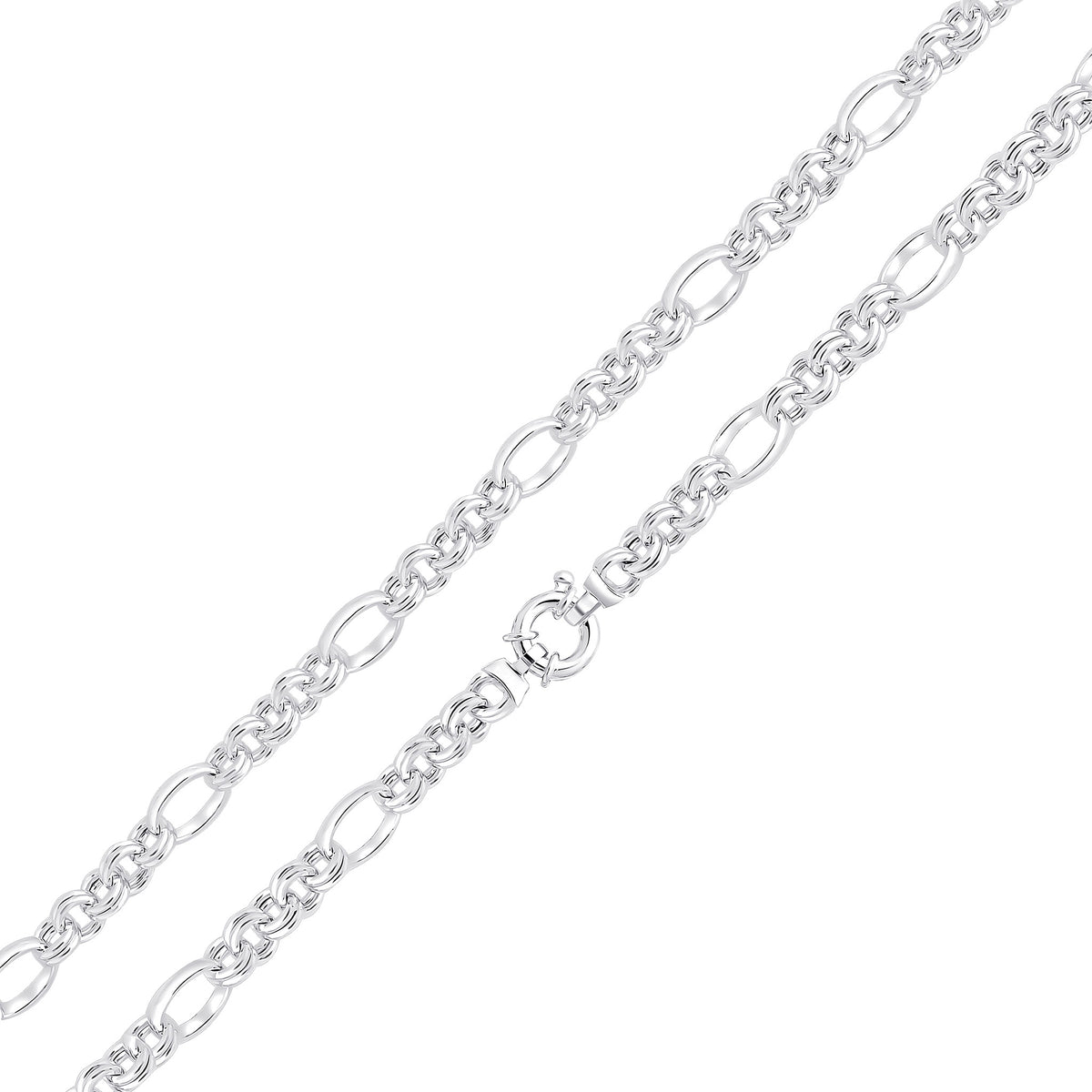 Silver 8.5mm Double Figaro Belcher 18" Bolt Ring