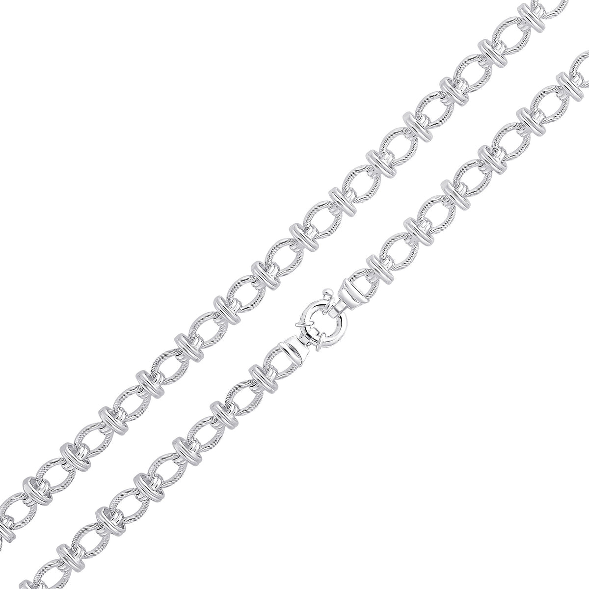 Silver 9mm Textured Oval Double Ring 18" Bolt Ring