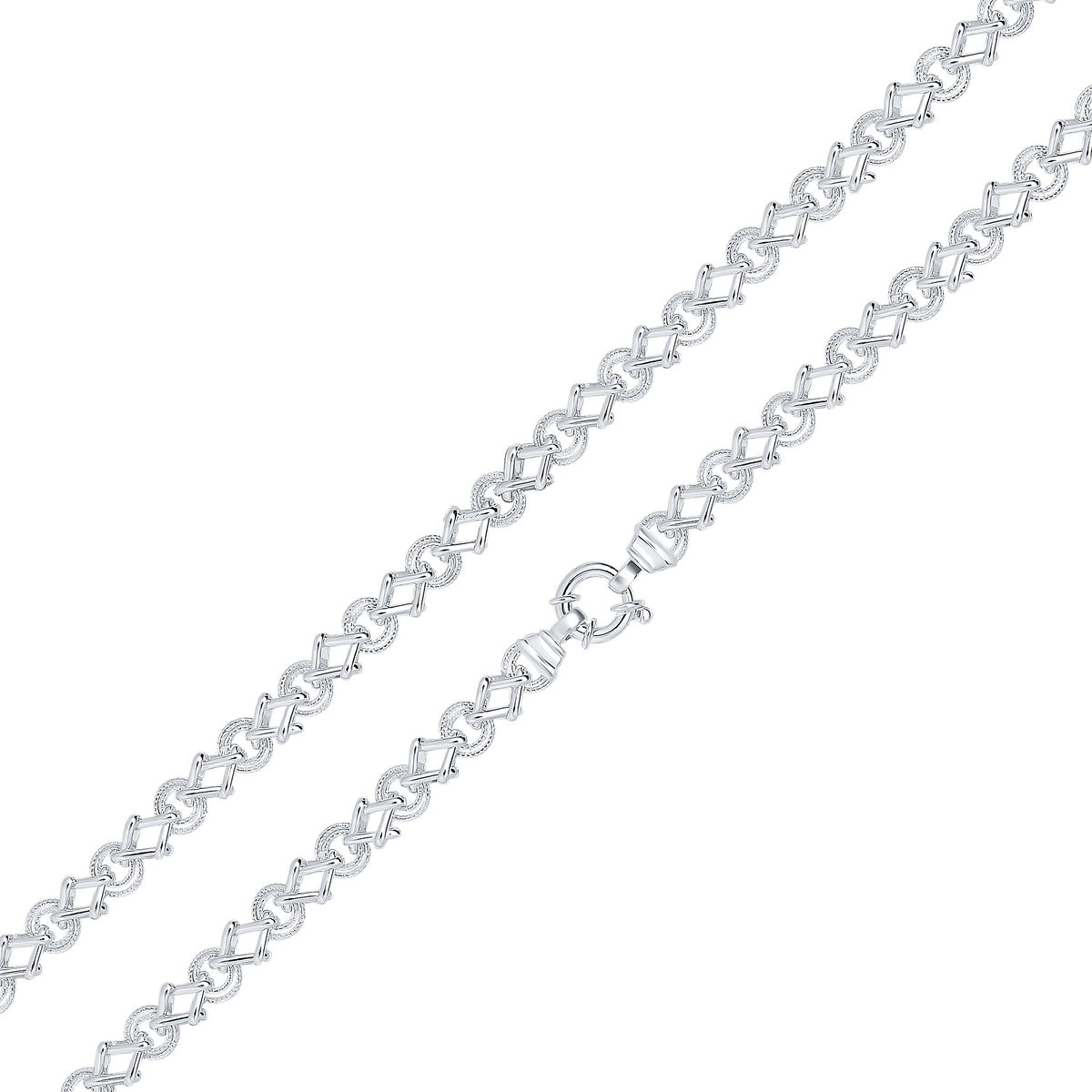 Silver 8mm Textured Circle Square 18" Bolt Ring