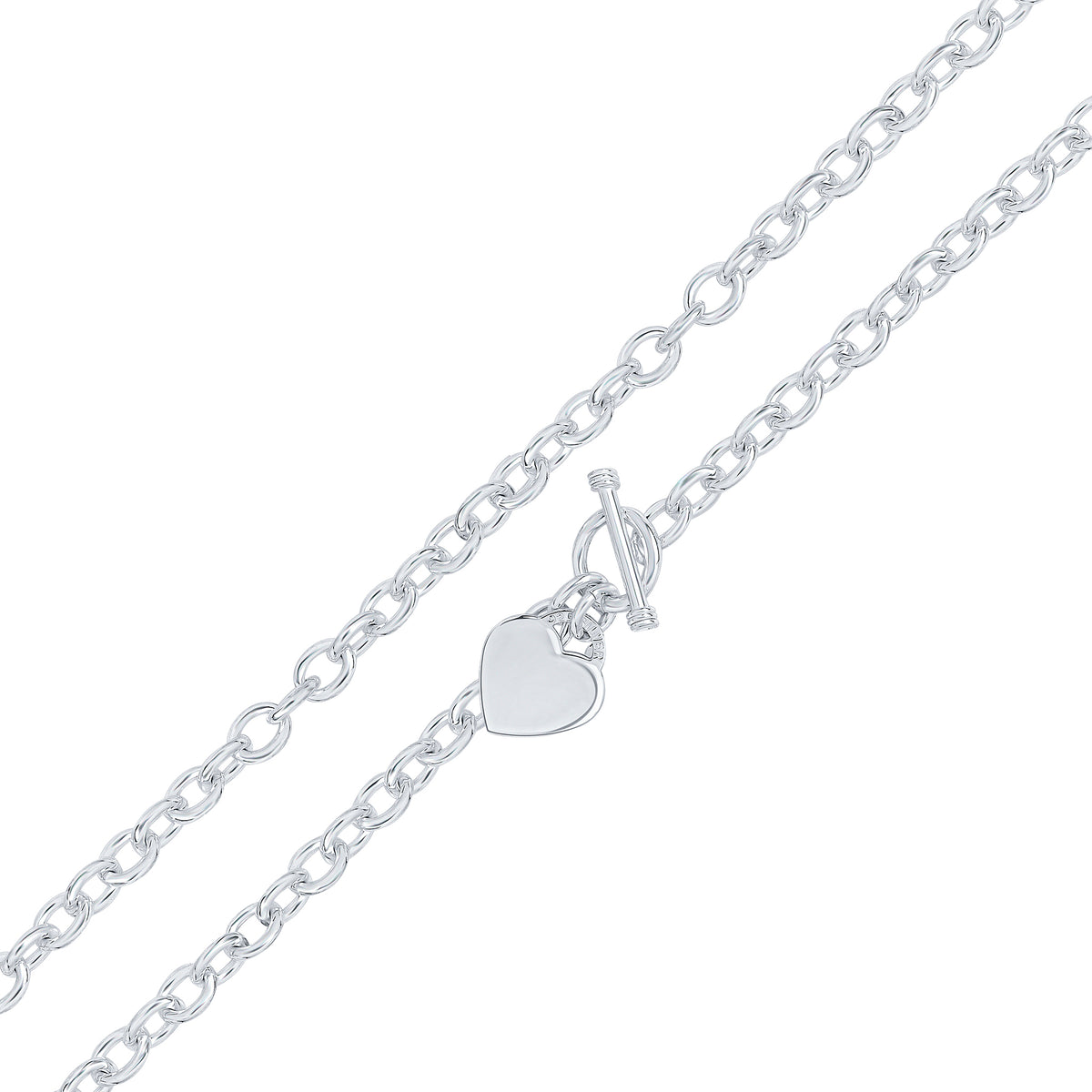 Silver 8mm Cable 18" T-Bar Heart
