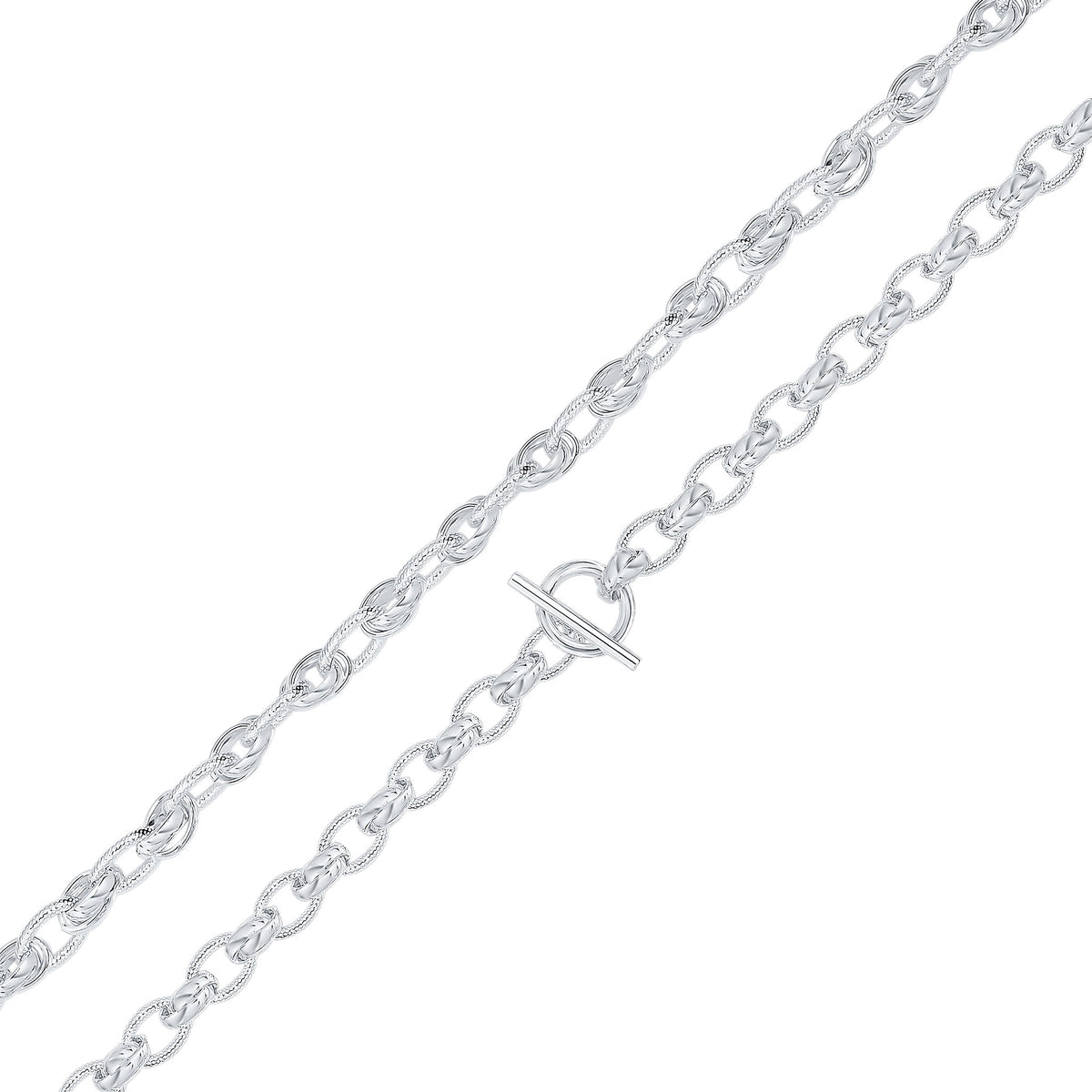 Silver 9mm Textured Oval Fancy 18" T-Bar