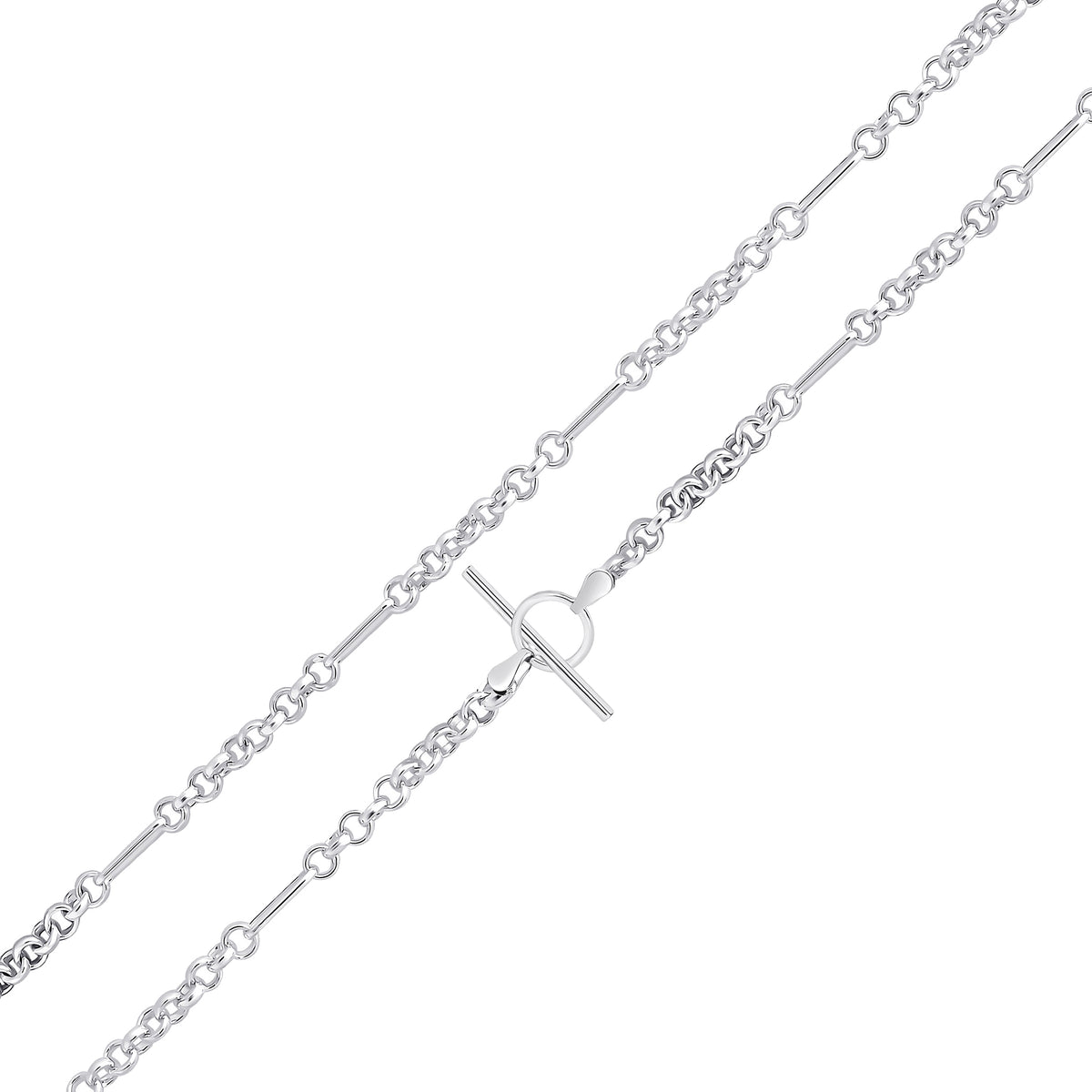 Silver 4mm Oval Round Figaro 18" T-Bar
