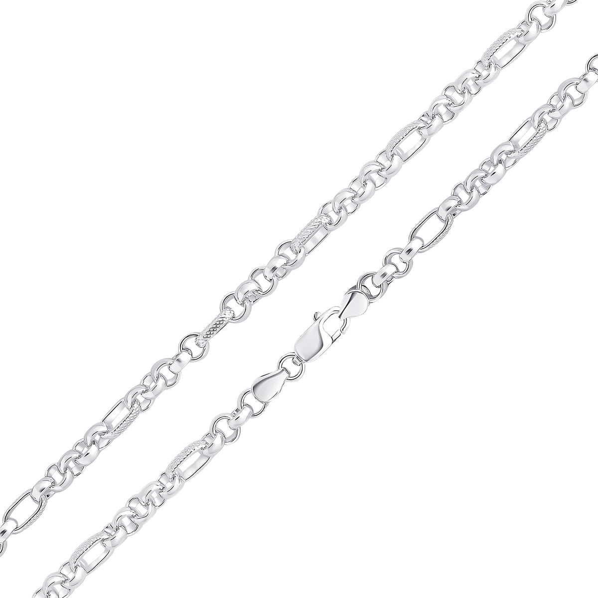 Silver 7.4mm Oval Round Belcher 18" With Textured Link