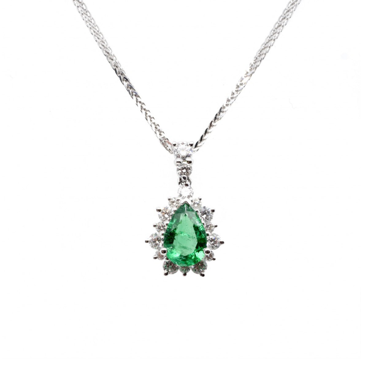 18ct Emerald and Diamond Cluster Pendant