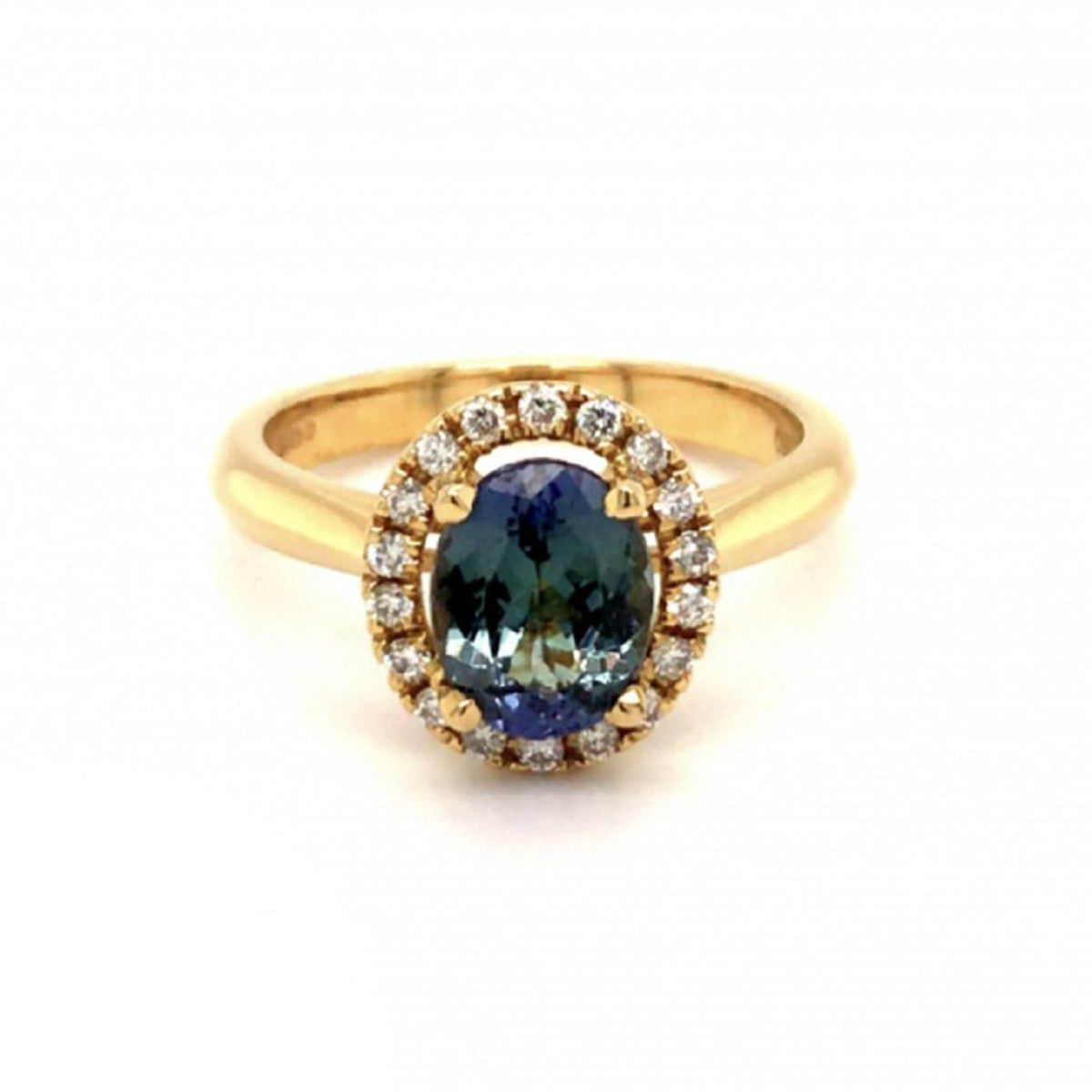 18ct Yellow Gold Green Tanzanite & Diamond Ring - Size M