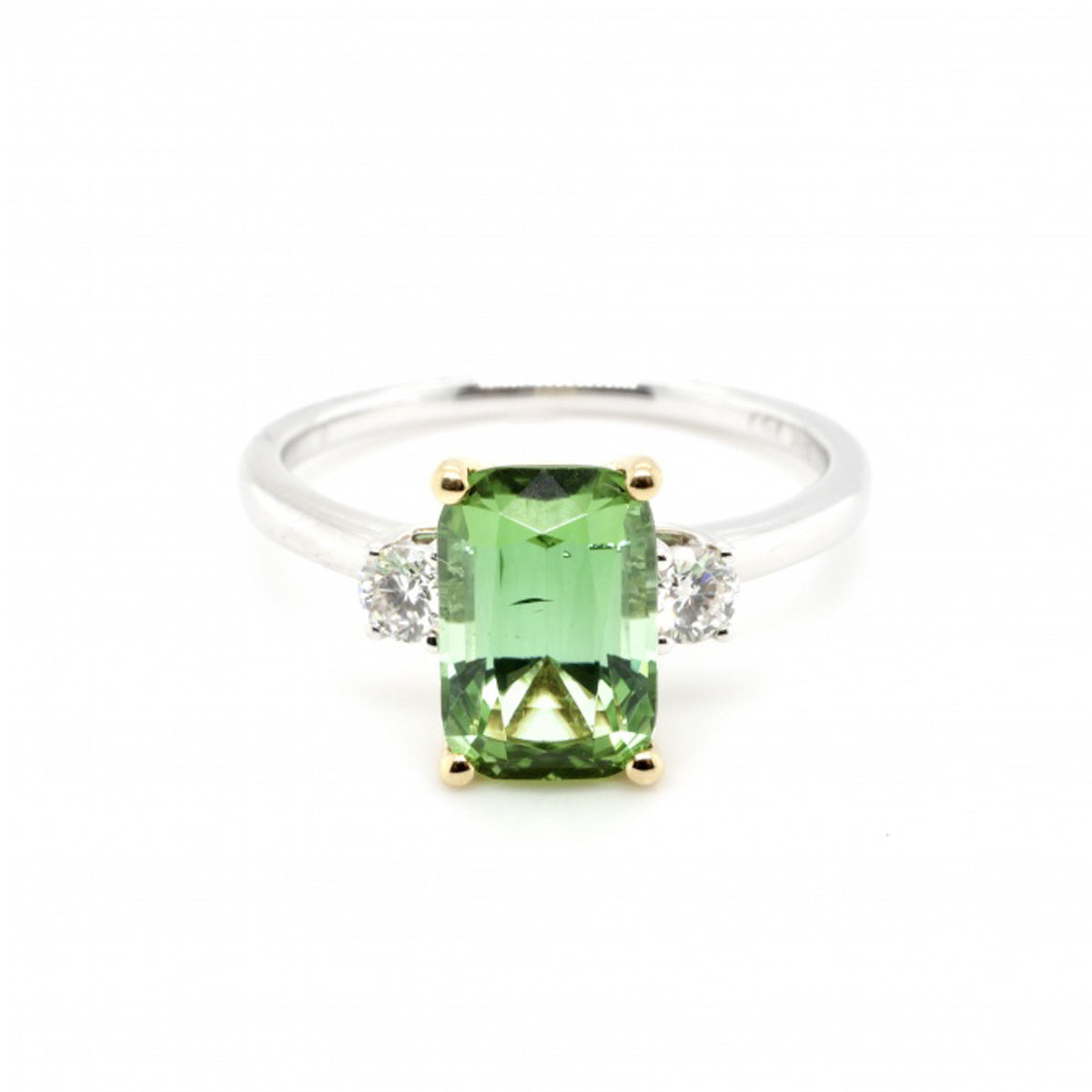 18ct Green Tourmaline and Diamond Ring - Size M