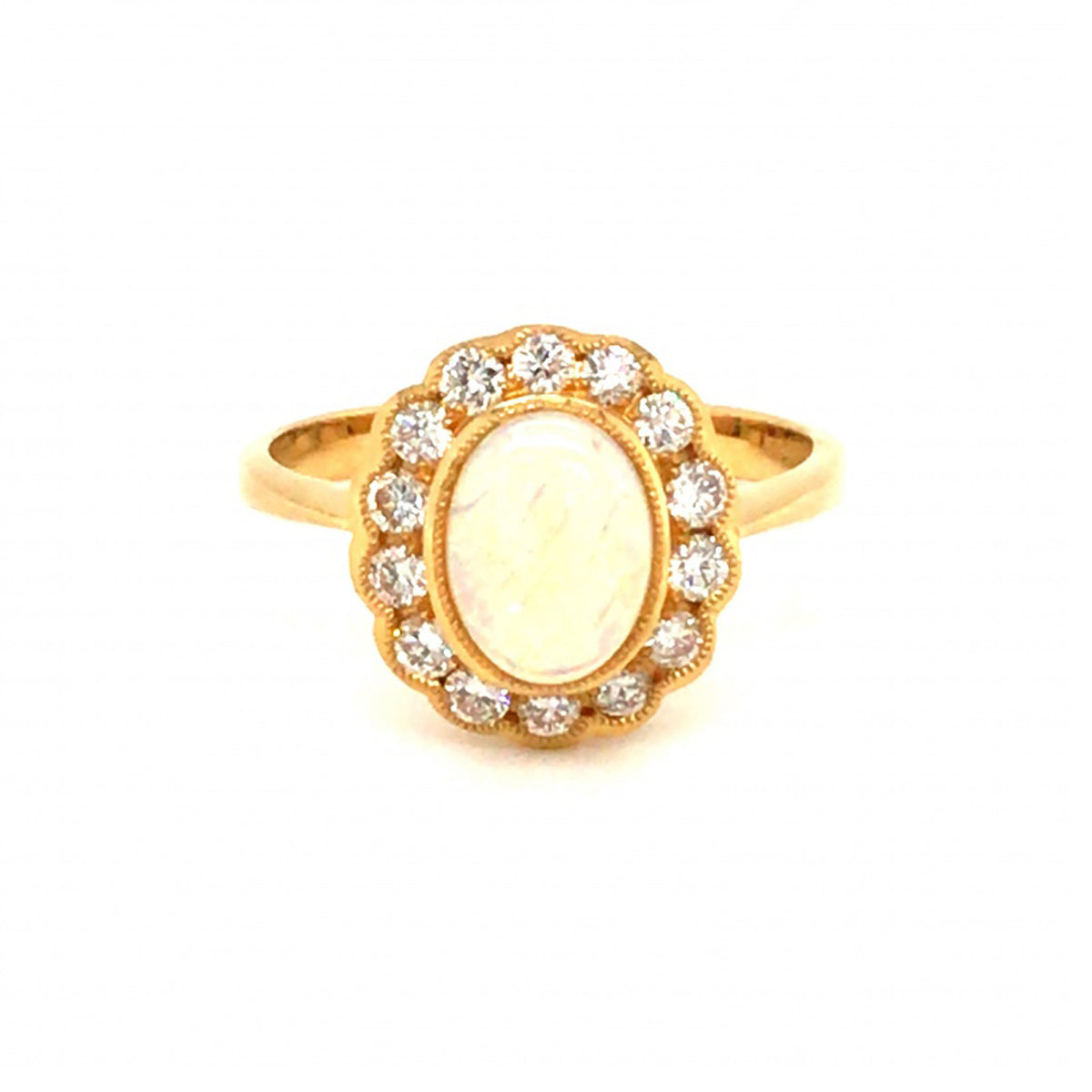 18ct Yellow Gold Opal and Diamond Halo Ring