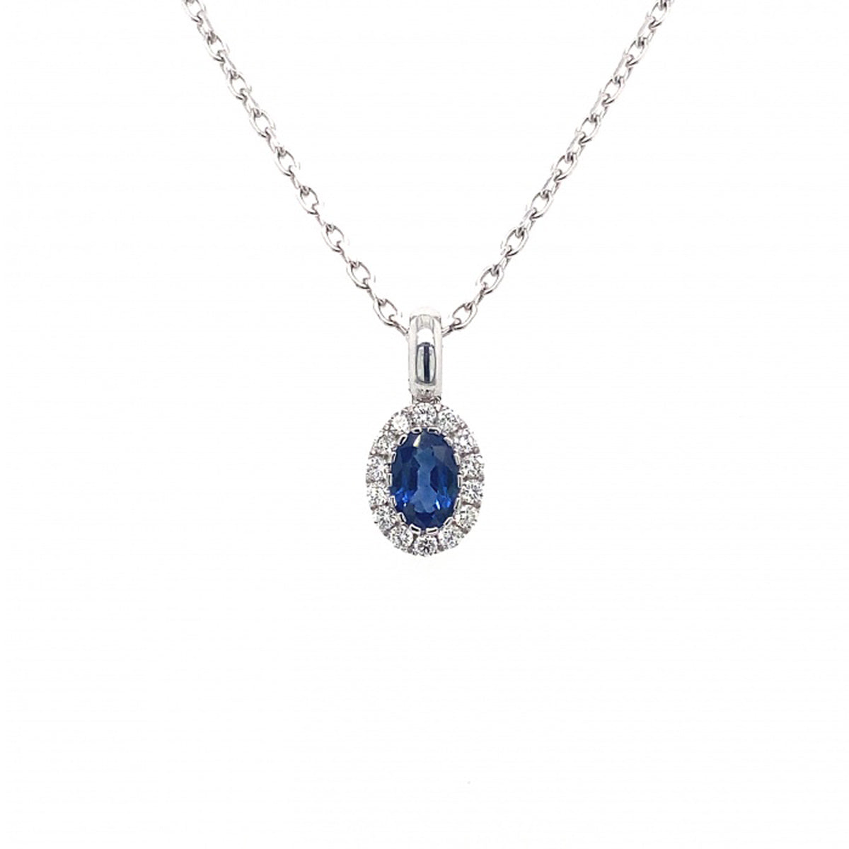 18ct Oval-cut Sapphire and Diamond Halo Pendant
