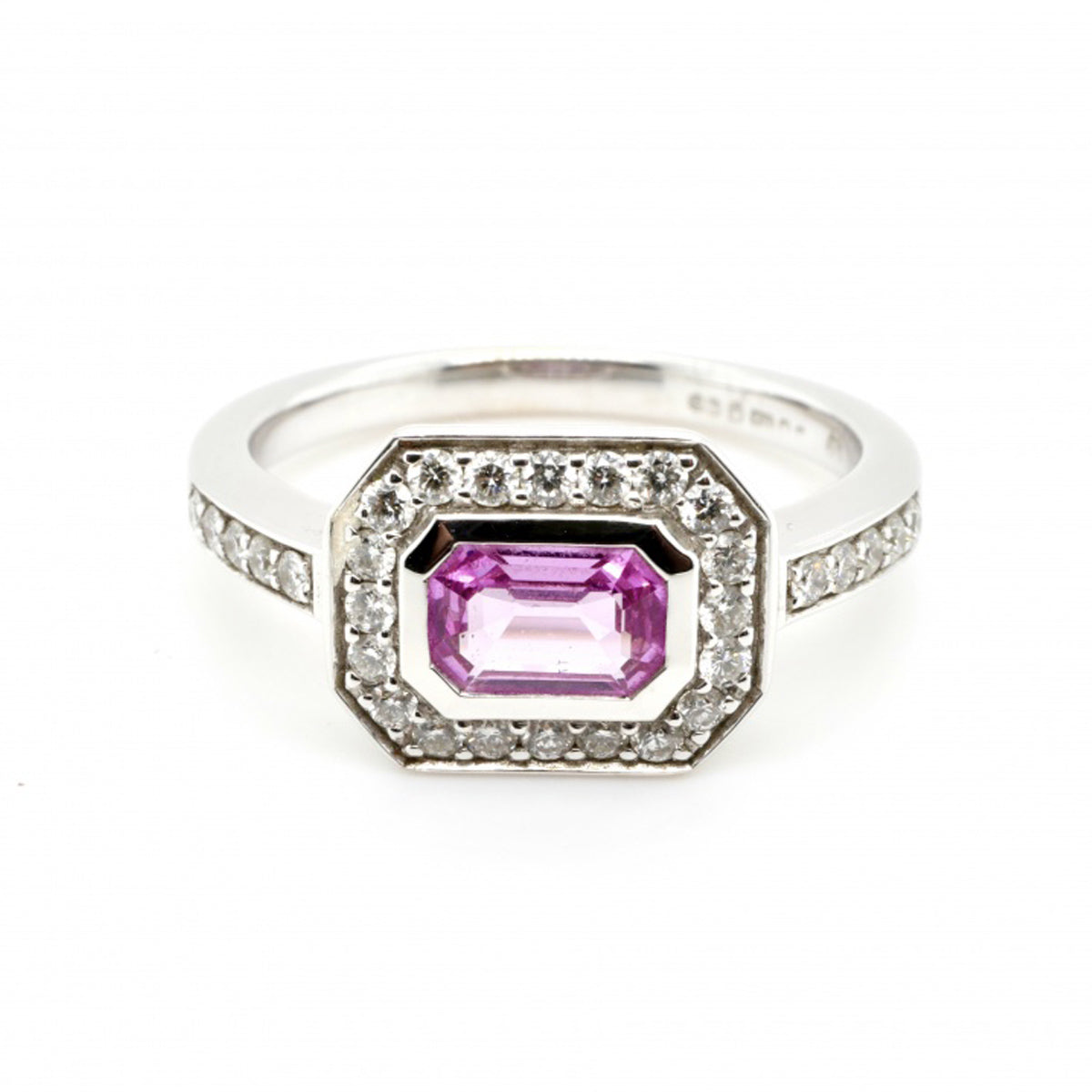 18ct White Gold Pink Sapphire & Diamond Ring - Size M 1/2