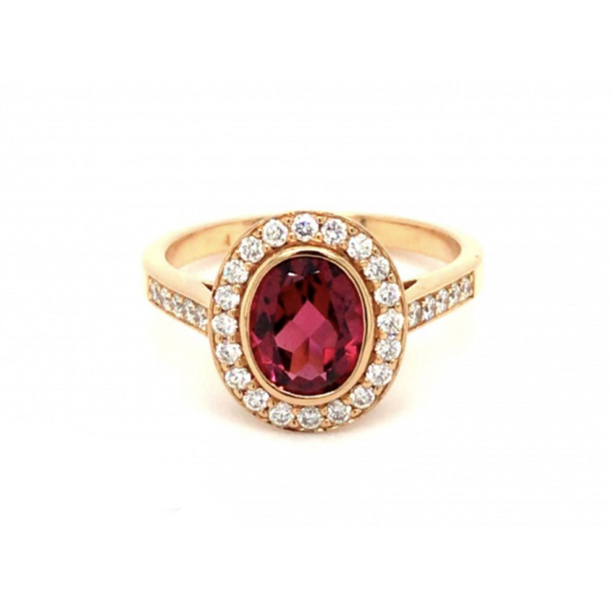 18ct Rose Gold Pink Tourmaline & Diamond Ring - Size M