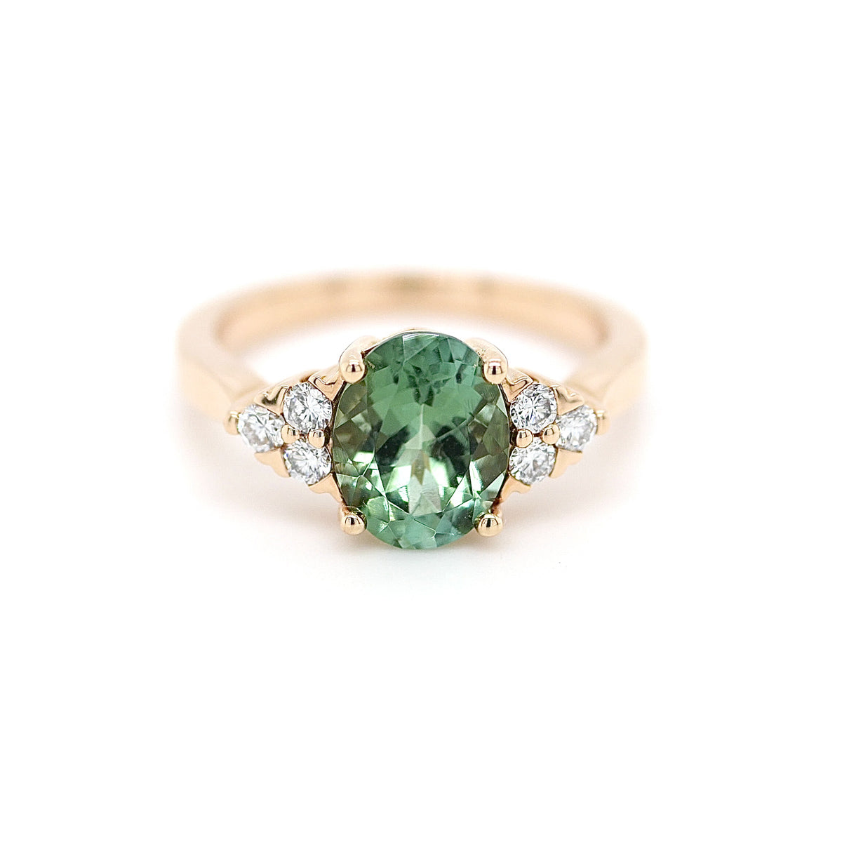 18ct Rose Gold 1.91ct Green Tourmaline & 0.21ct Diamond Ring - Size M
