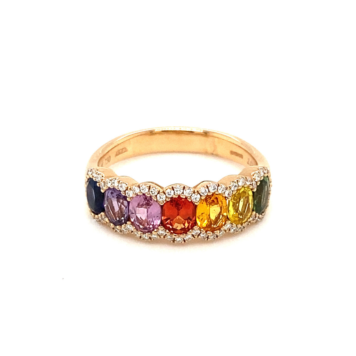 18ct Rose Gold Rainbow Sapphire & Diamond Ring