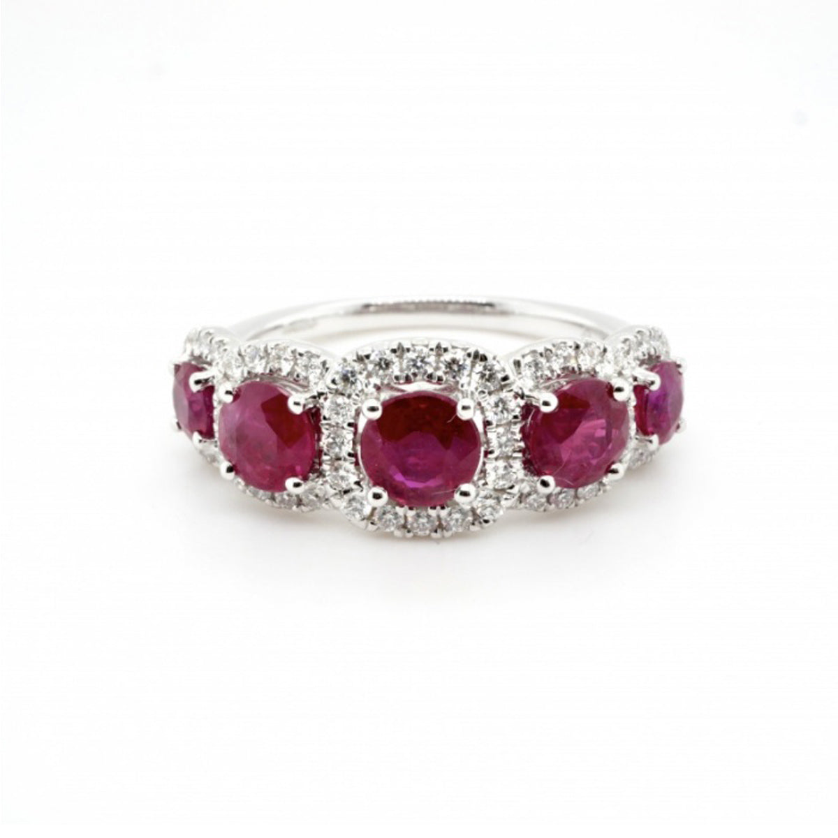 18ct Ruby and Diamond 5-Stone Halo Ring 1.95ct