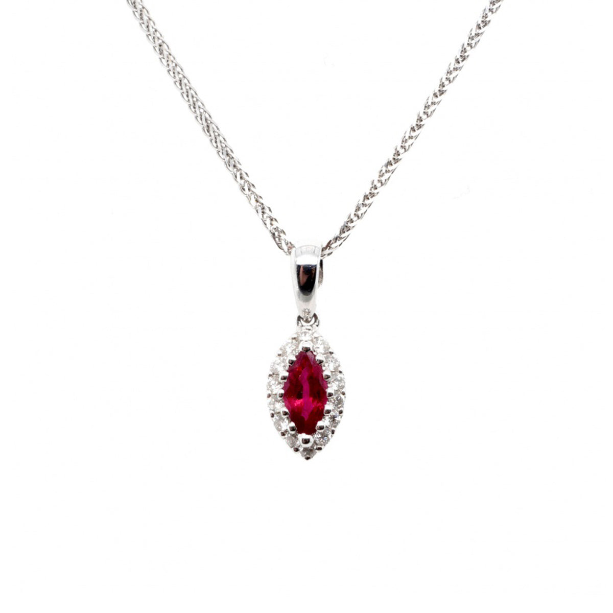 18ct White Gold Ruby & Diamond Marquise Pendant