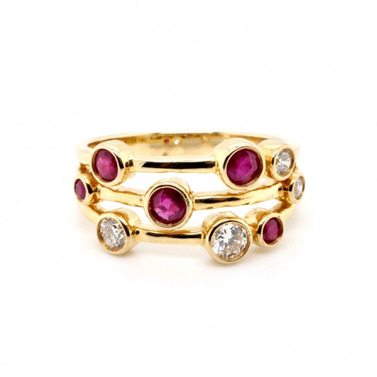 18ct Yellow Gold Ruby & Diamond Multi-stone Ring - Size M 1/2