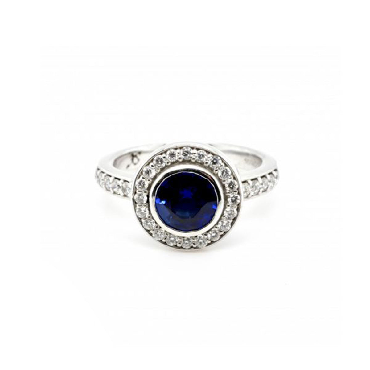18ct White Gold Sapphire and Diamond Halo Ring