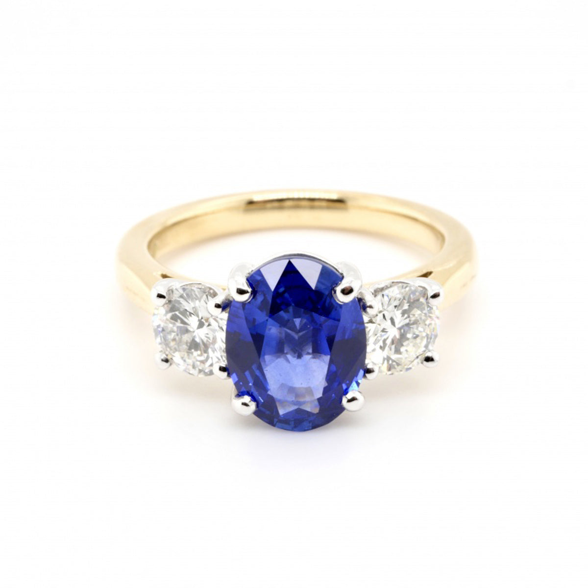 18ct Yellow Gold 3 Stone Sapphire & Diamond Ring - L 1/2