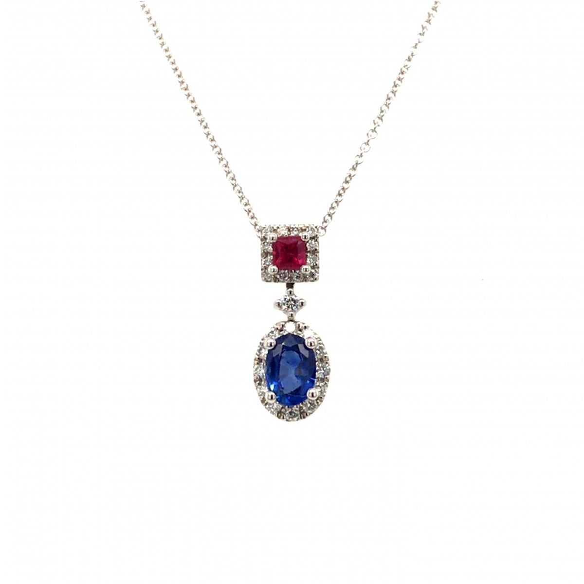 18ct White Gold Sapphire and Ruby Pendant