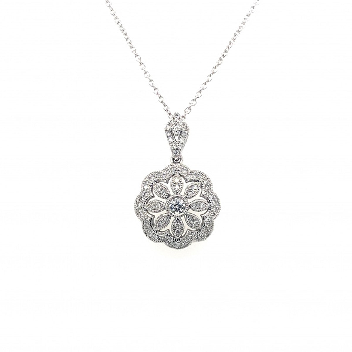 18ct White Gold Diamond Flower Pendant
