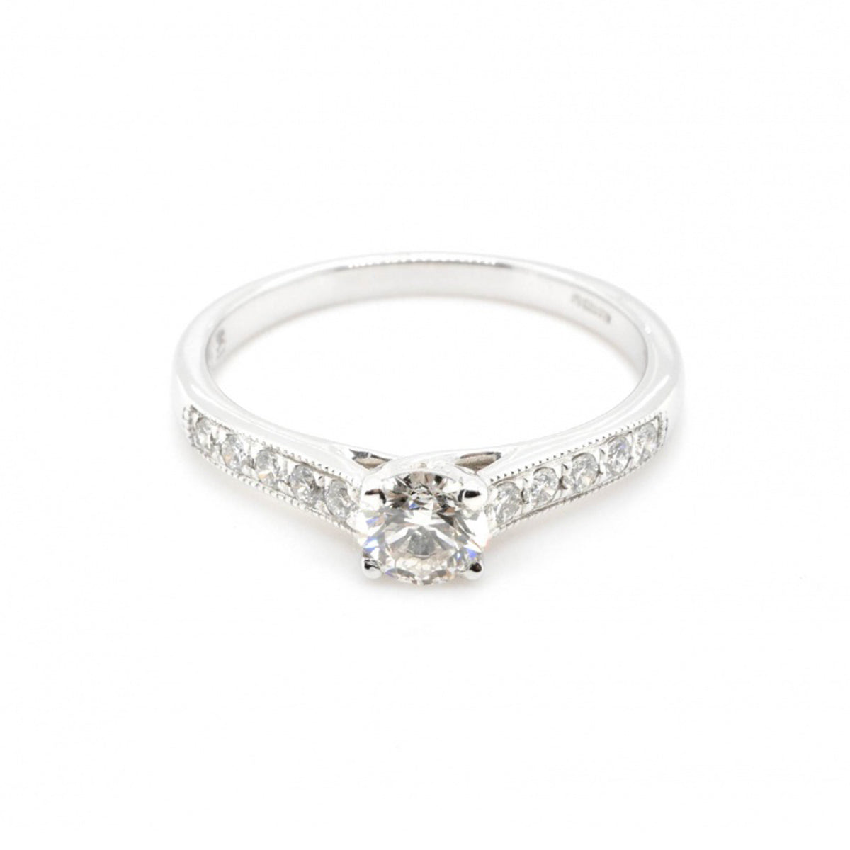 18ct White Gold 0.3ct Diamond Solitaire & Diamond Shoulder Ring - Size K