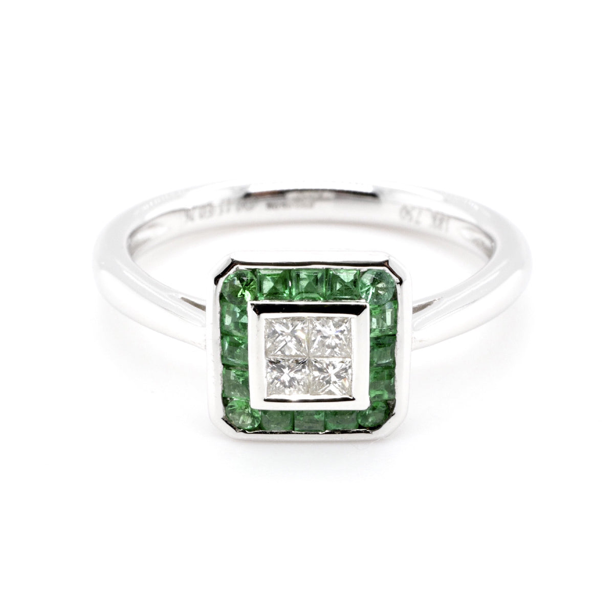 18ct White Gold Emerald Diamond Ring