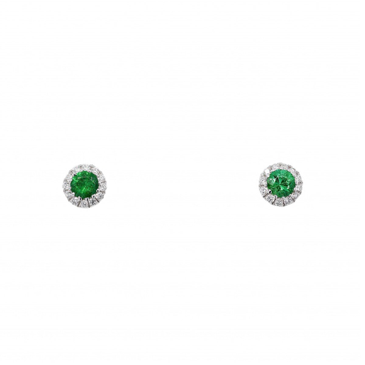 18ct White Gold Emerald Diamond Halo Stud Earrings